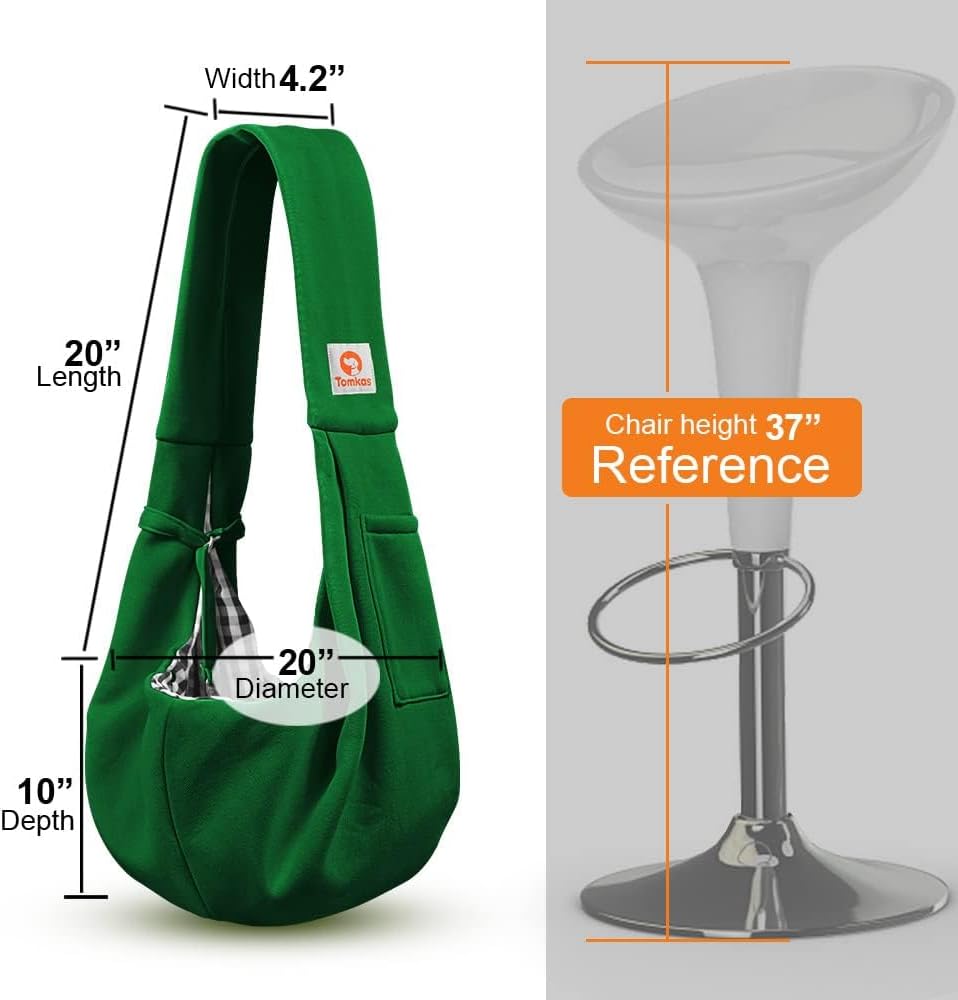 Tomkas Small Dog Sling Carrier - Classic Pocket & Classic Strap - for 3-10 lbs Pets(Emerald Green)