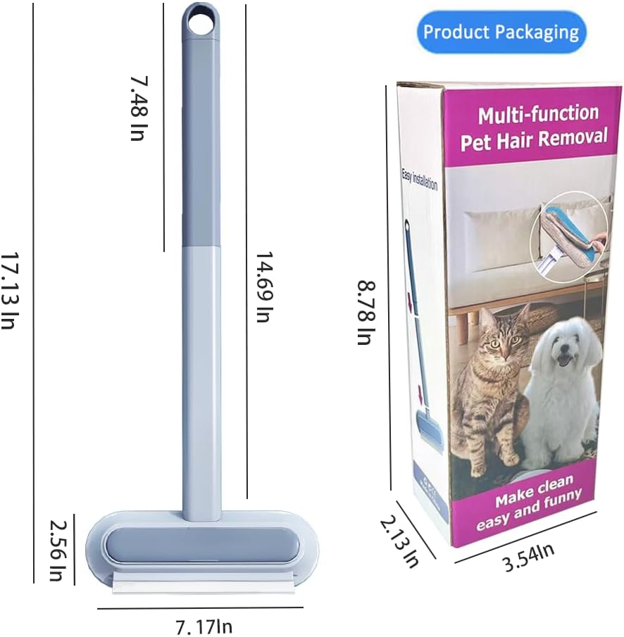 Pet Hair Remover for Furniture, Reusable Multifunctional Cat and Dog Hair Removal Tool, 17-Inch, Extra Long Handle, Gentle on Couch, Carpet, Clothes, Bedding, Tile, Car Seats