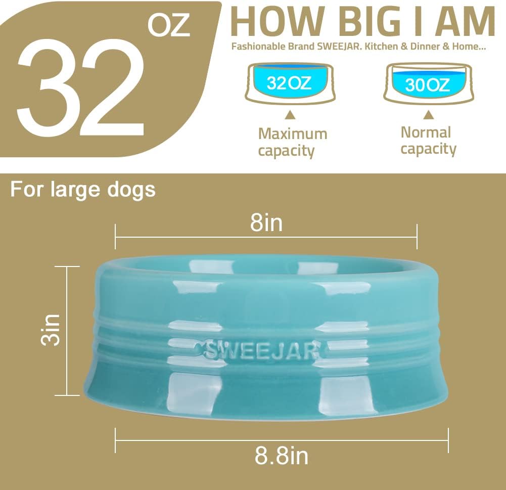 Sweejar Gradient Dog Bowl, Ceramic Dog Food Dish for Large Dogs and Large Cat, Porcelain Pet Bowl for Food and Water 32 oz (Gradient Purple)