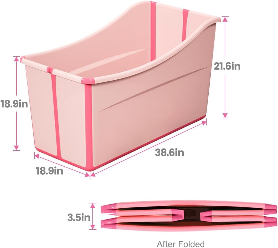 Portable Dog Bathtub for Large Dogs - 48.4Gal Foldable Pet Wash Station with Drain Plug, Insulated & Non-Slip Design for Indoor/Outdoor Bathing, Grooming, Camping(Pink)