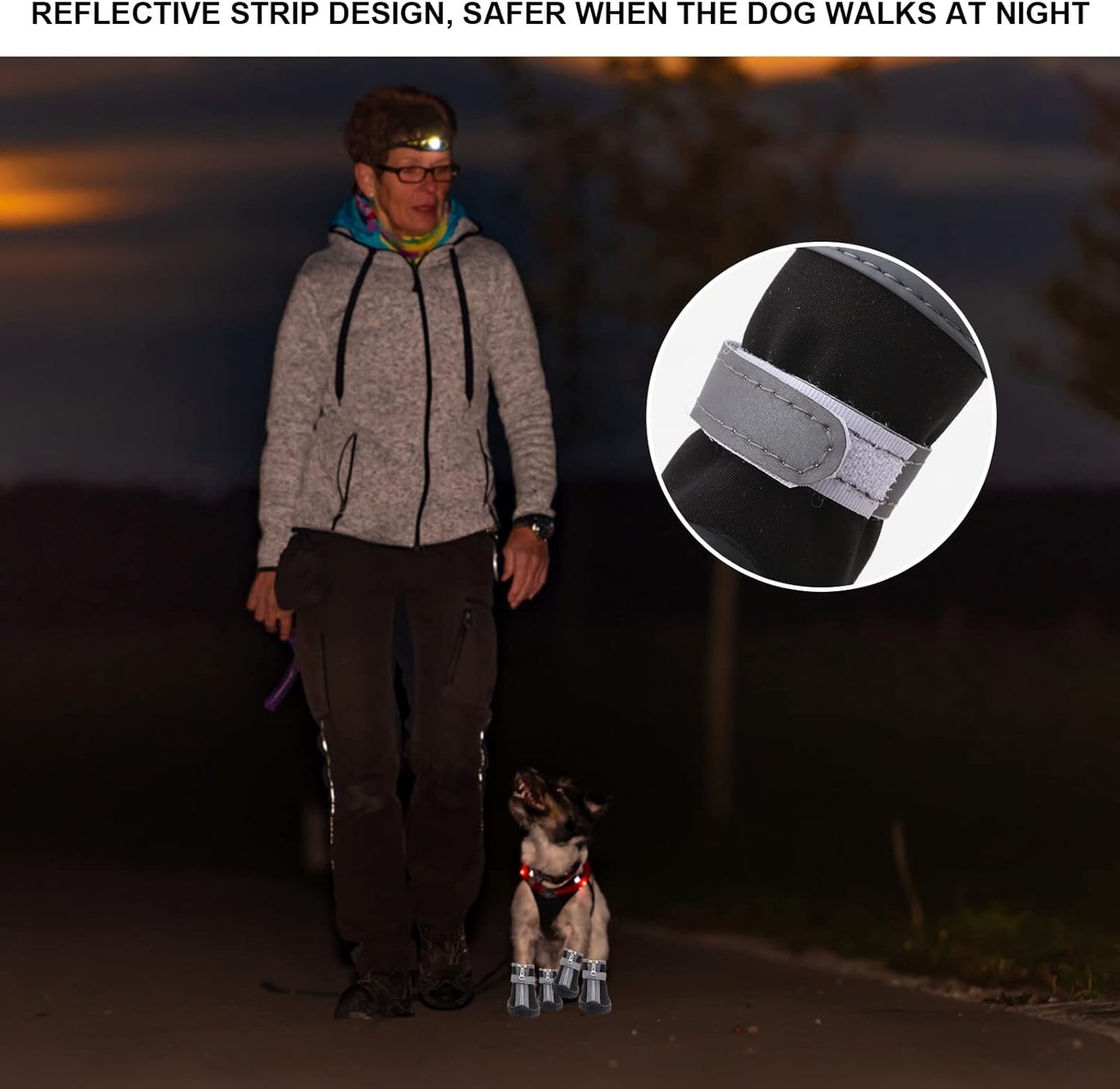 Dog Shoes for Small Dogs, Puppy Dog Boots & Paw Protector for Winter Snow Day, Summer Hot Pavement, Waterproof in Rain Weather, Ourdoor Hiking, Indoor Hardfloors with Anti Slip Sole 4PCS/Set