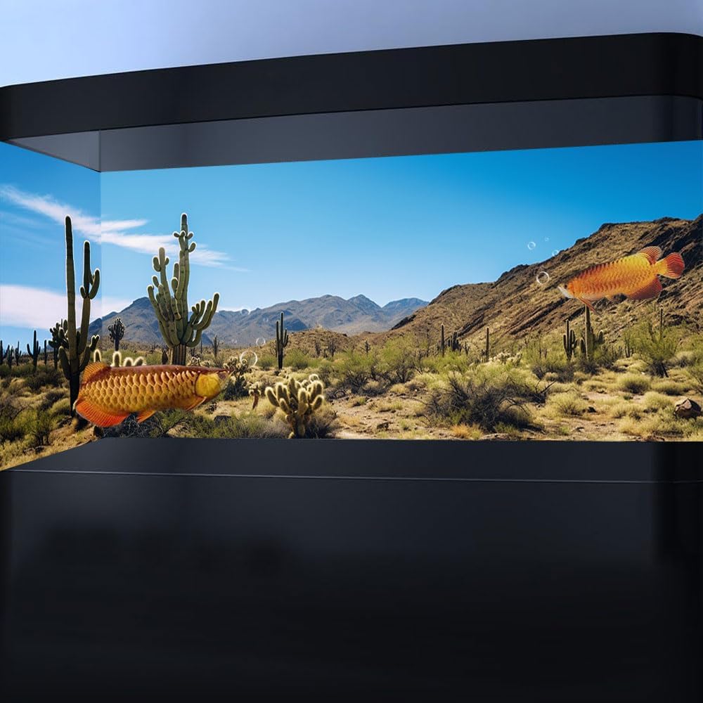 Reptile Habitat Background, Retro Desert Oasis Cactus Terrarium Background 30X18 in Background with 8 EVA Double-Sided Tape