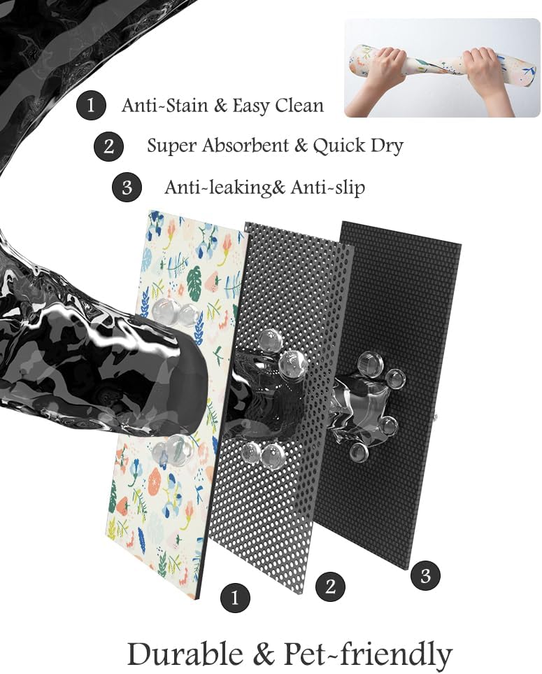 Pet Feeding Mat-Absorbent Dog Mat for Food and Water Bowl-No Stains Quick Dry Water Dispenser Mat-Dog Accessories Pet Supplies-Bowl for Messy Drinkers(LIGHTFLOWERS,17"x34"