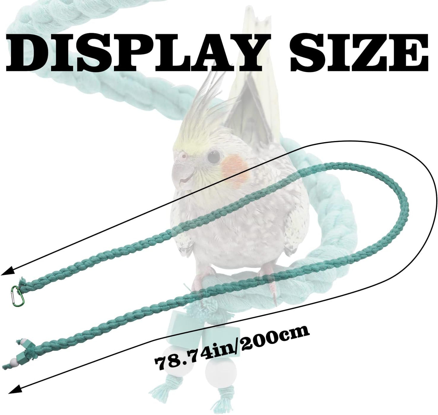 Dnoifne 78.7 Inches Bird Spiral Rope Perch, Blue Cotton, For Parrot, Parakeet, Budgie, Lovebird, Cockatiel