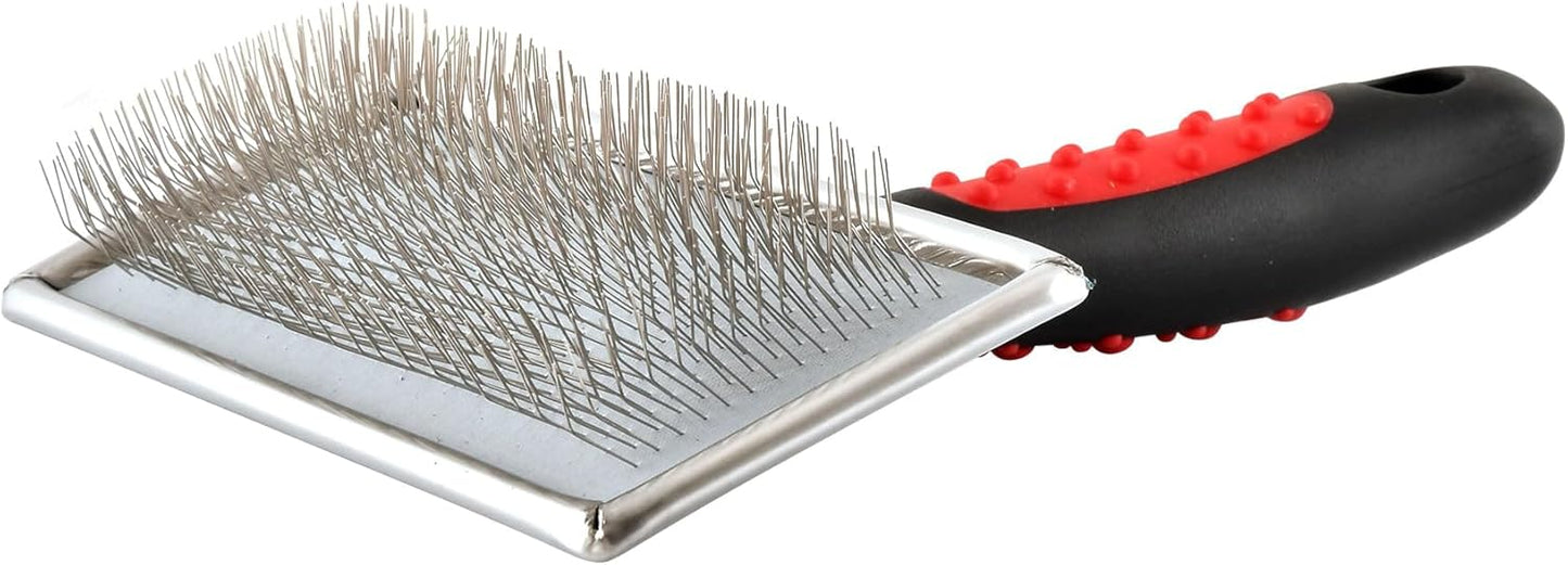 Jeffers Non-Slip Slicker Brush for Pets – Large Size, Soft Pins, Red & Black – Detangling Grooming Tool for Dogs & Cats with Short, Long, Thick & Curly Coats – Comfortable Grip Pet Comb