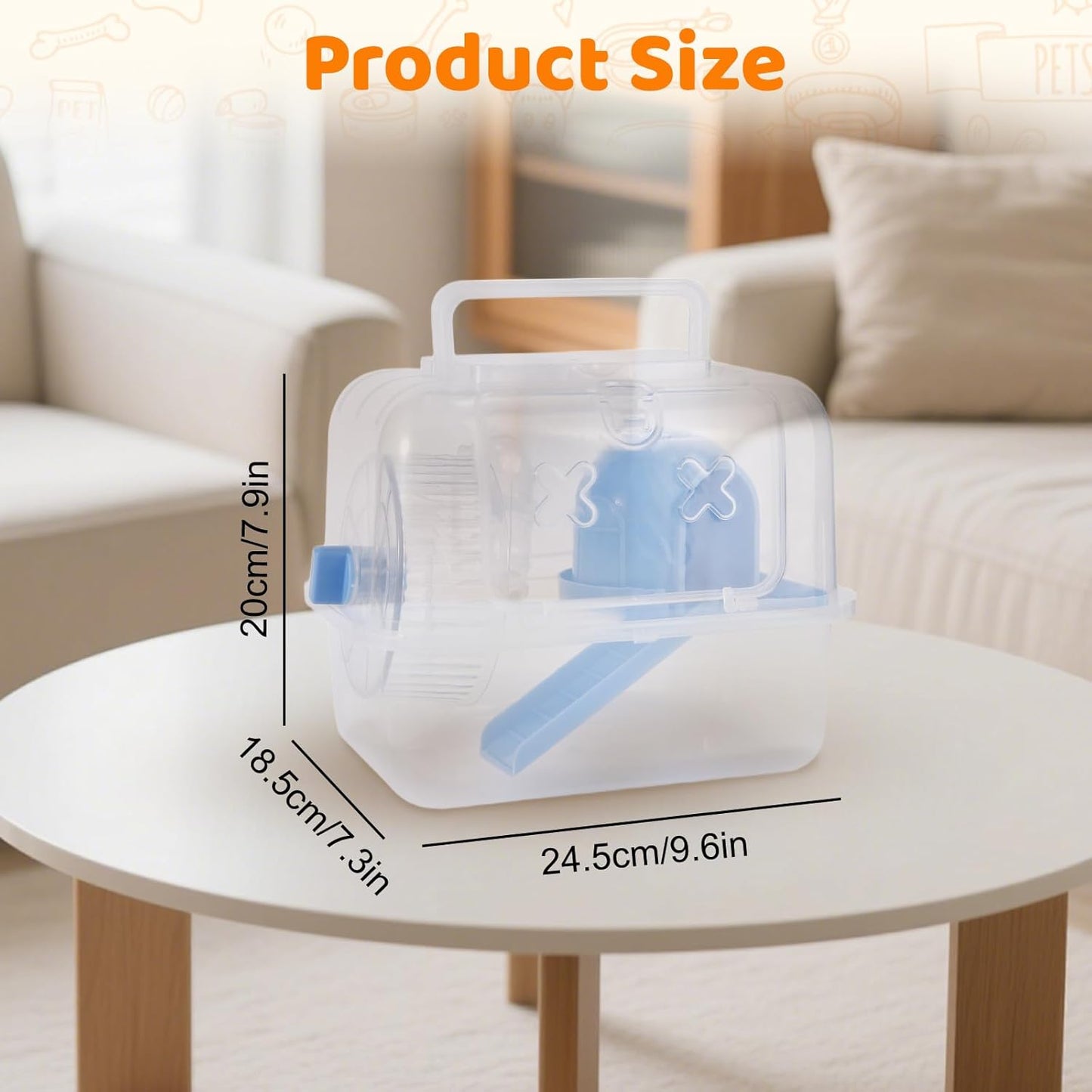 Portable Hamster Travel Carrier Cage,Outdoor Small Pets Breathable Cage,Multifunctional Guinea Pig Carrier with Water Bottles, Running Wheels, Ladders, Dodge Houses and Feeders (Blue, Style B)