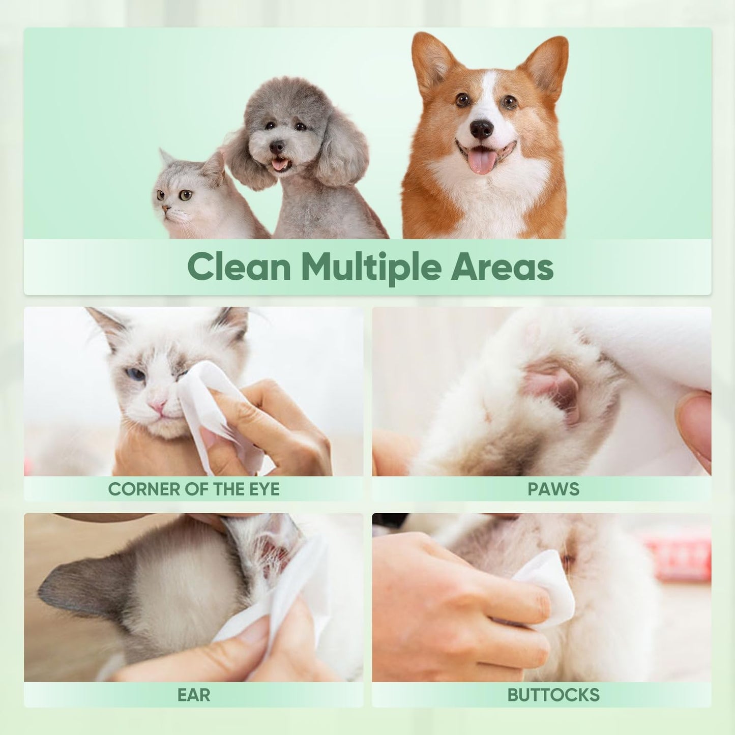 Natural Pet Grooming Wipes, 100 Fresh Counts, Extra Moist & Thick for Dogs & Cats, Puppies & Kittens(Pack of 2)