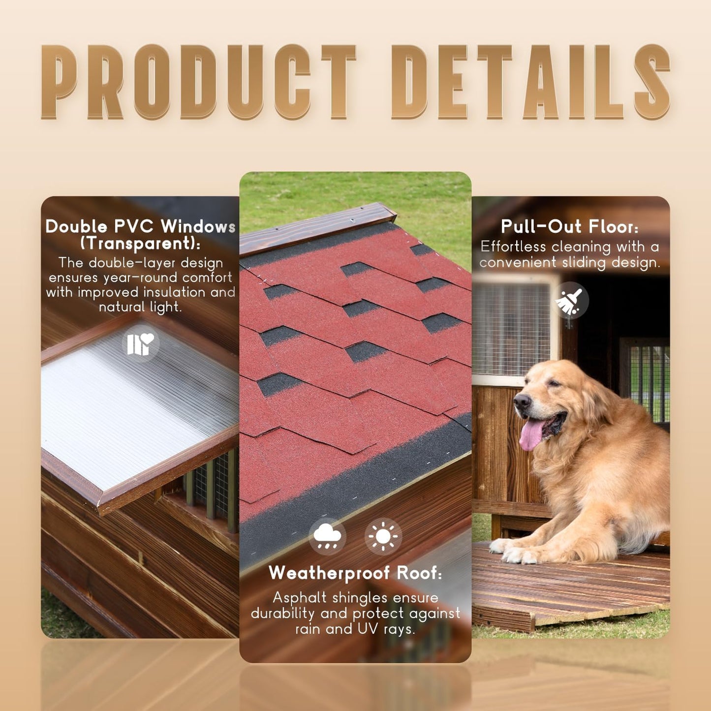 Extra Large Dog House Outdoor Made of Solid Pine Wood, Warm Doghouse, Dog House with Elevated Floor for Large Dogs, (Wood, 6XL)