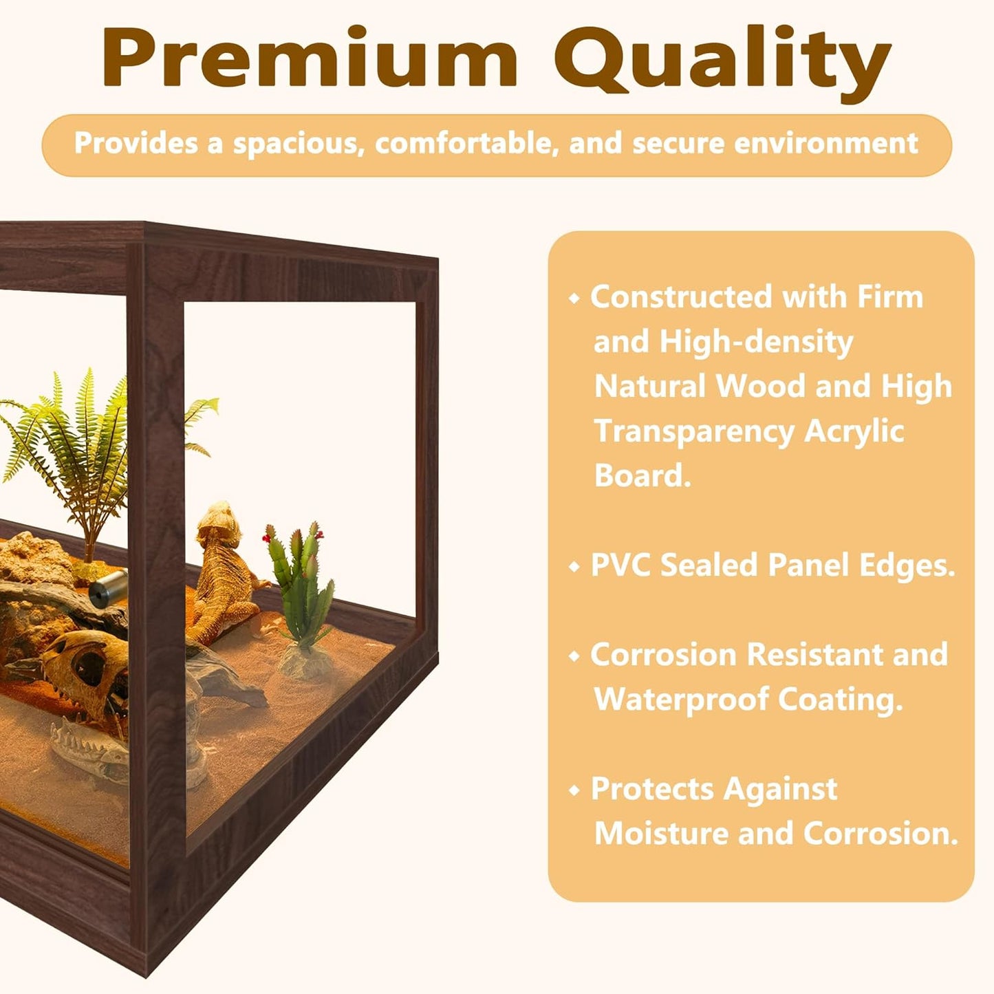 PROLEE Bearded Dragon Tank,81 Gallon Reptile Tank with Meatl Mesh Roof and Front Sliding Door, Anti-Scratch Lizard Tank,Spacious Reptile Enclosure for Snakes,Lguanas, Chameleons(Walnut)