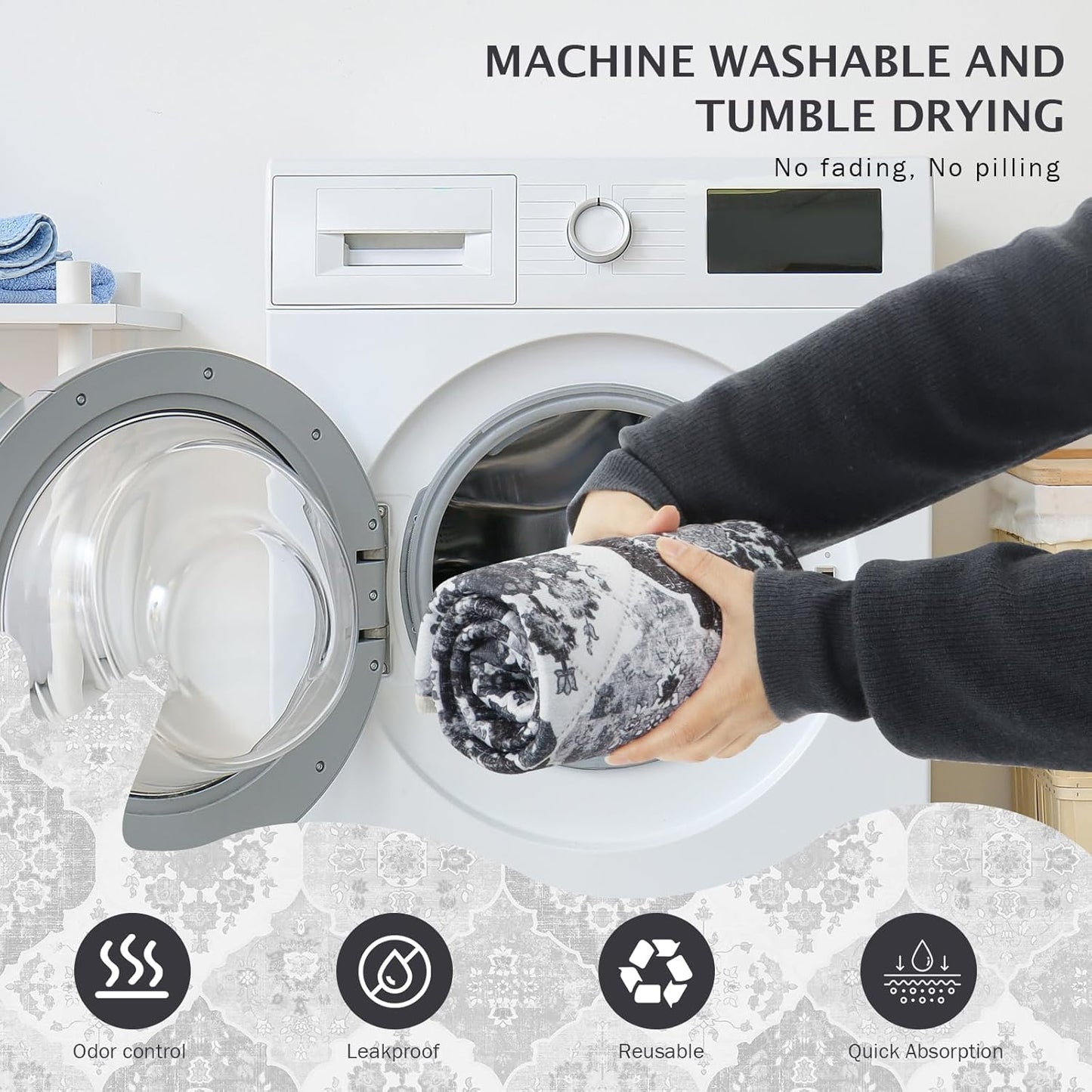 IEUUMLER Washable Pee Pads for Dogs, 2 Pack Reusable Pee Pads for Dogs Non-Slip Grip, Super Absorbent Waterproof Puppy Pads for Potty Training, Playpen, Crate, Whelping Box EU011 Black Grey, 41x41