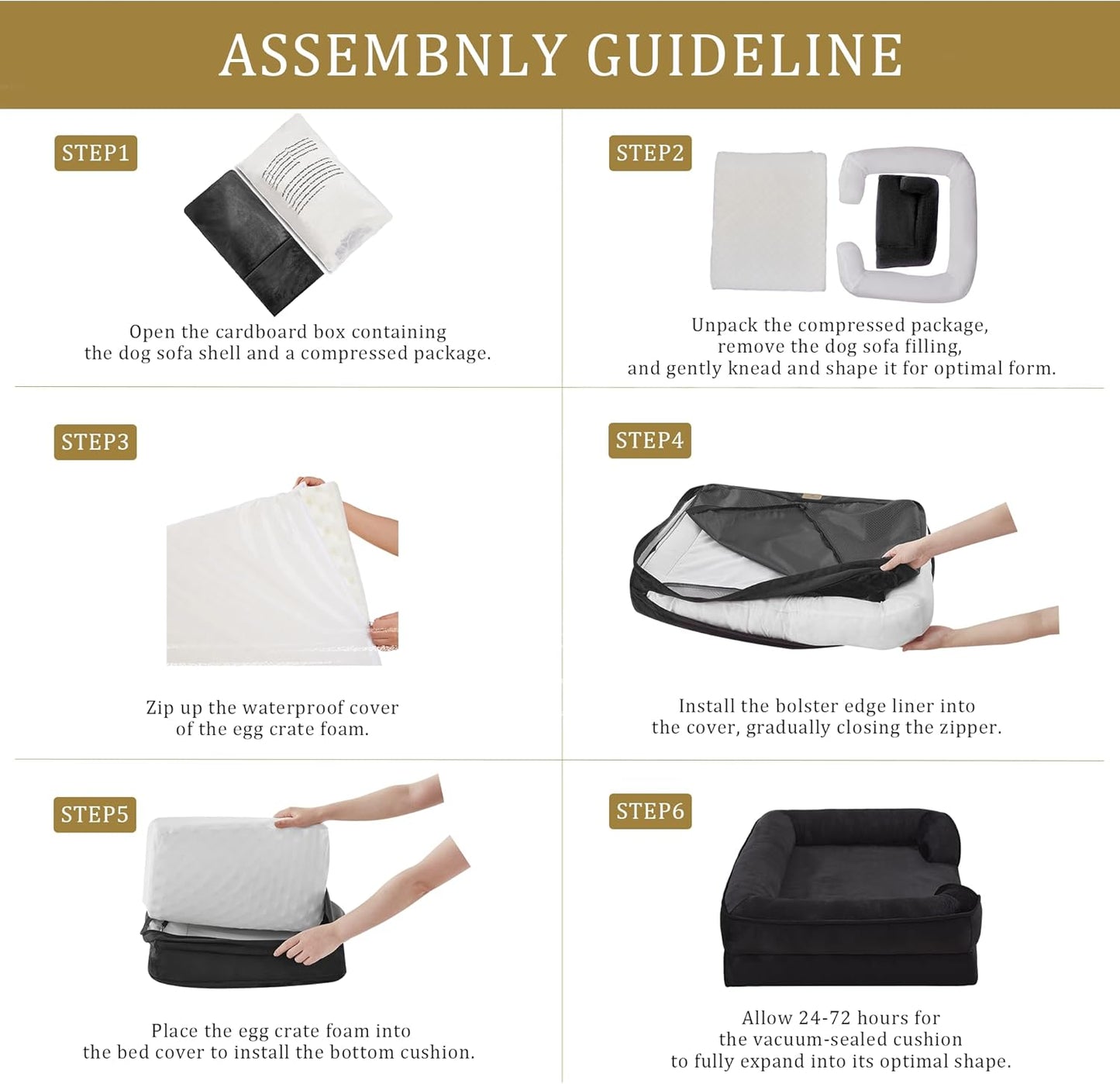 Bedfolks Orthopedic Dog Bed XL, Waterproof Dog Sofa Bed for Extra Large Dogs, Egg Foam Pet Couch Bed with Removable Washable Cover and Nonslip Bottom, Black