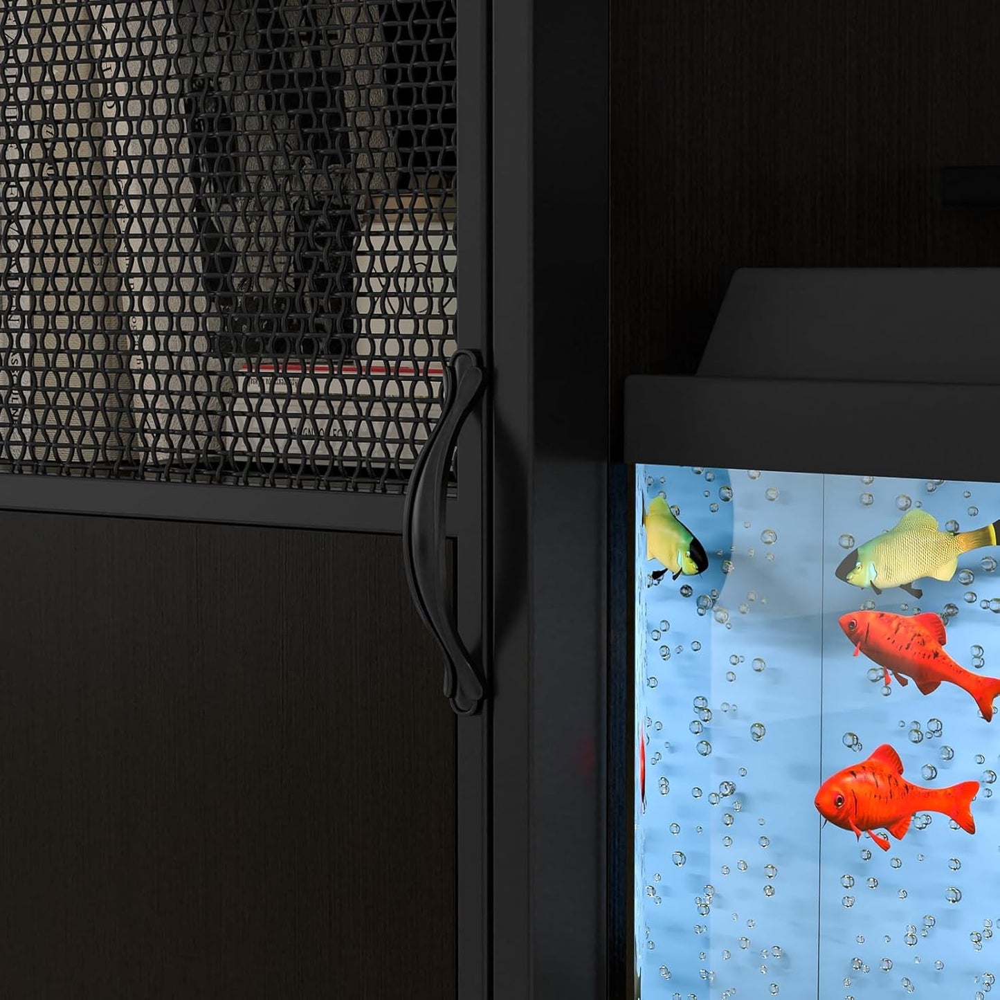 Fish Tank Stand, Modern Aquarium Stand with Built-in Cabinet and Shelves - Sleek Black Iron and Wood Grain Design for Stylish Home Décor( 51.97" x W 19.69" x H 31.5") Black