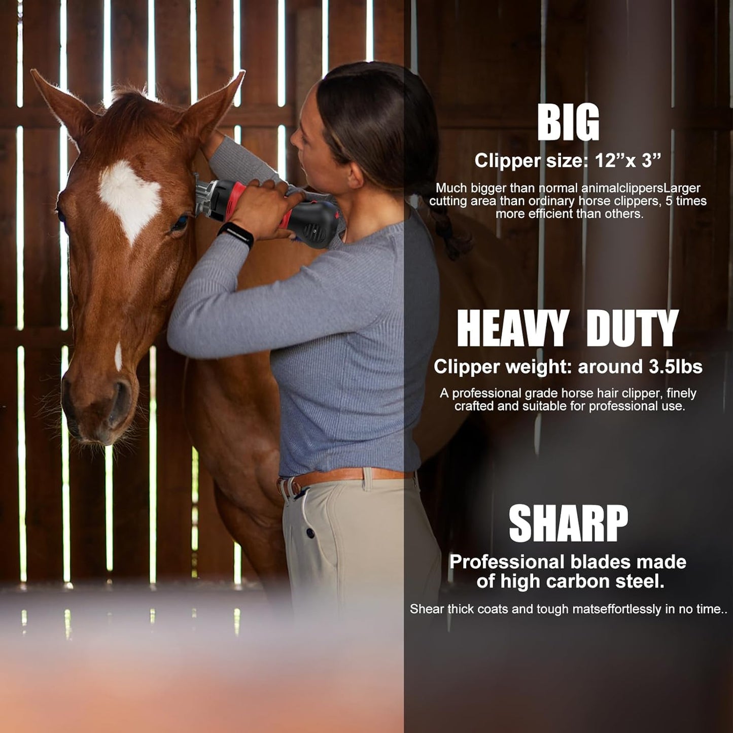 Horse Clippers,600W Professional Electric Horse Grooming Kit, Shaving Equine Clippers for Horses Goat Cattle Large Thick Coat Animals,6 Speeds Heavy Duty Farm Livestock Haircut Trimmer