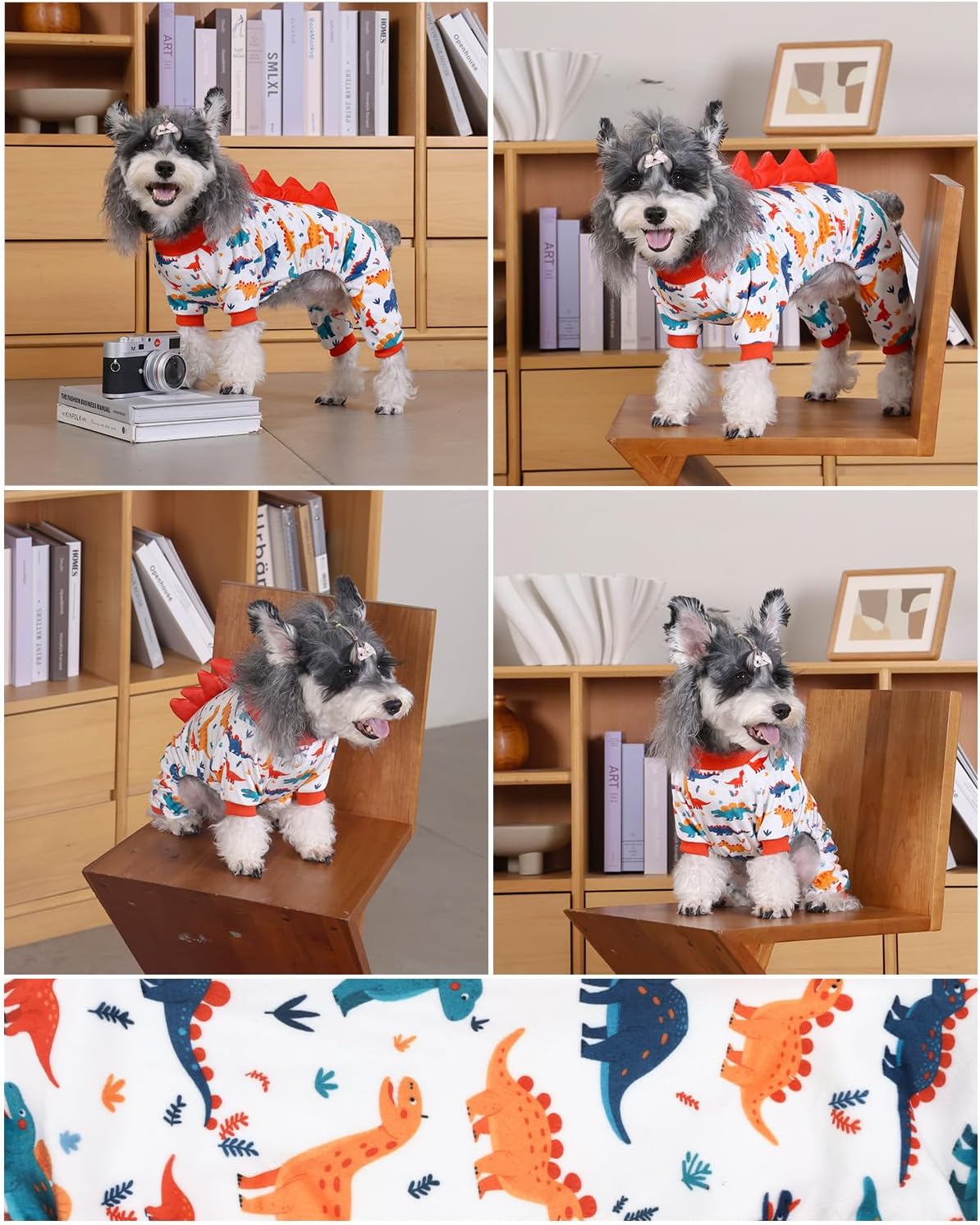 CuteBone Dinosaur Costume Dog Pajamas, Stretchy Spandex Crystal Velvet Sleepwear Coat for Small Dogs, Soft & Warm Pet Outfit Clothes for Cold Weather, Cozy Pullover Design COSP02L