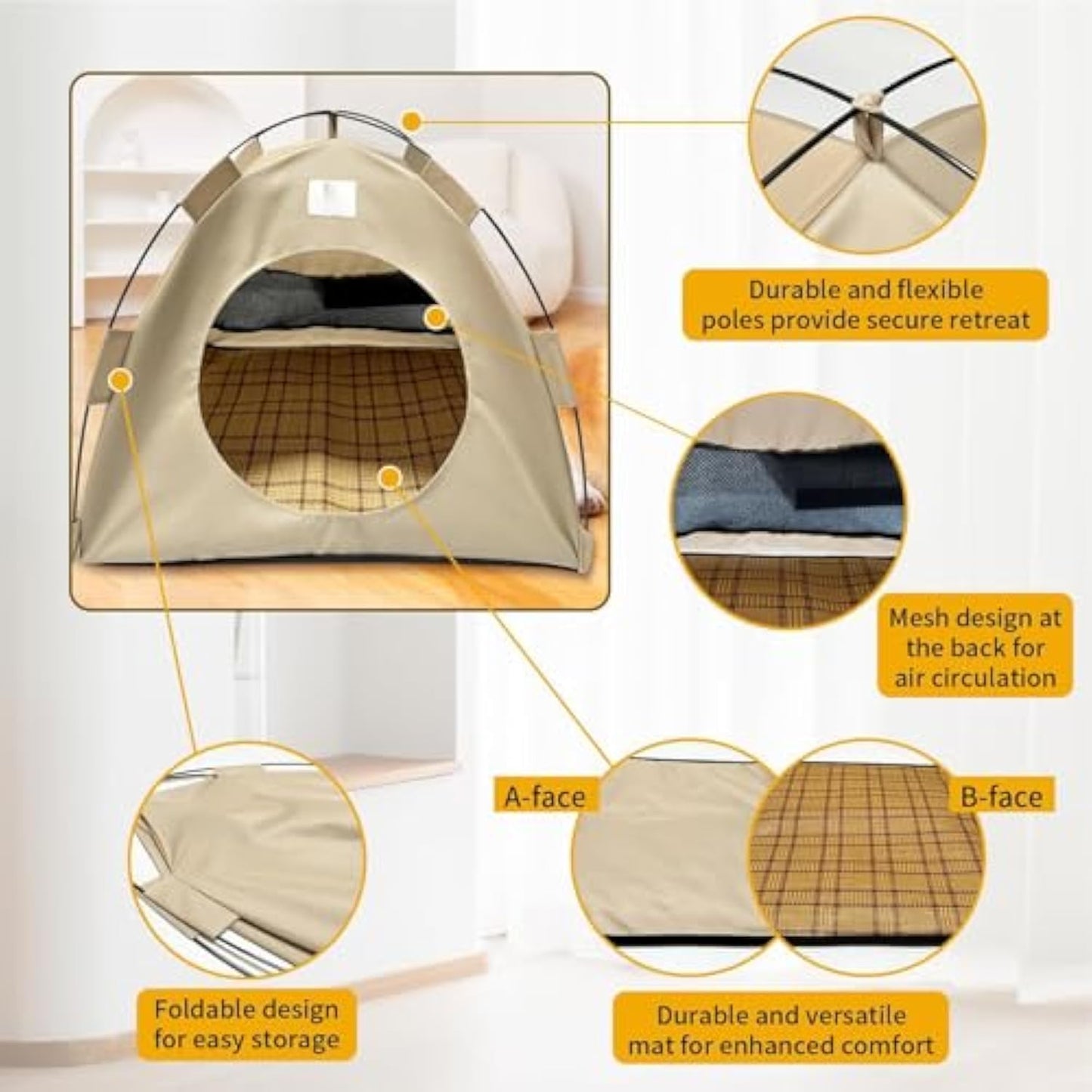 BreezyDen Pop-Up Pet Tent – Portable Indoor/Outdoor Cat Tent, Waterproof Pet Hideaway for Cats & Small Dogs with Mesh Window, Anti-Slip Base & Washable Design (White, S (4 catties Kitten))