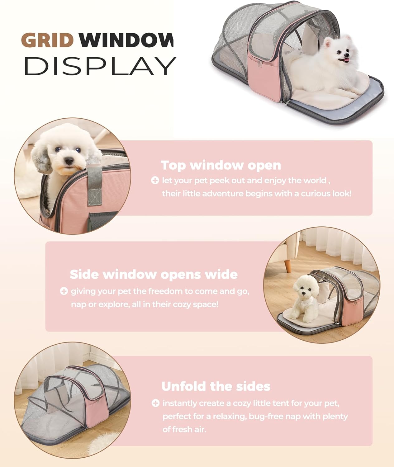 Expandable Pet Carrier Backpack, Cat Carrier Backpacks with Breathable Mesh for Cats Small Dogs Puppies Up to 25 Lbs Airline Approved Waterproof Travel Carrier with Safety Buckle for Hiking & Flights