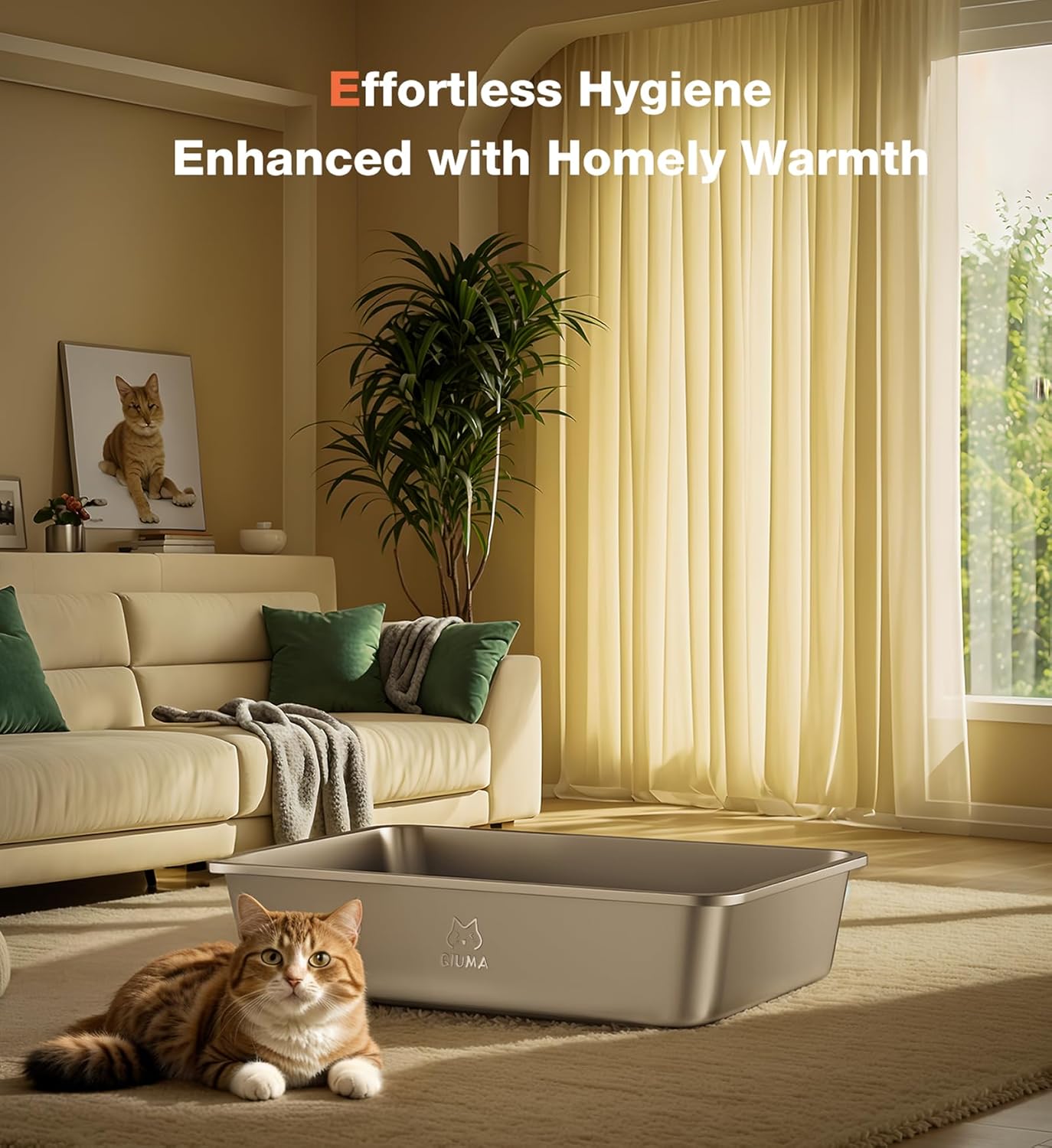 2 Packs Stainless Steel Cat Litter Box, 17.5" L×13.6" W×5.9" H, Metal Kitty Litter Box with High Sided for Small Cats, Non-Stick, Easy to Clean, Odor-Free