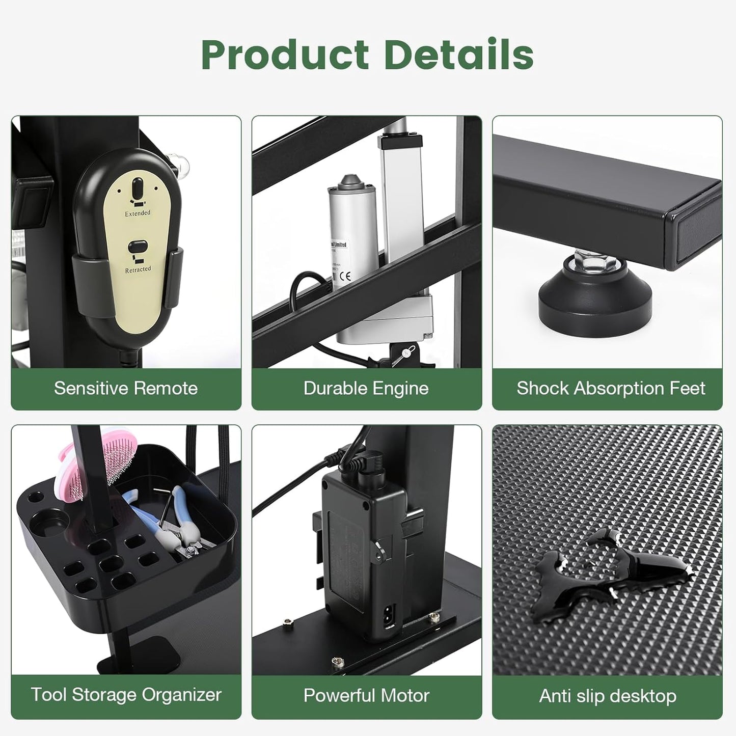 Electric Hydraulic Lift Pet Dog Grooming Table, 24Inch 360° Rotating Grooming Desktop for Small Dogs, with Overhead Arm, Wireless Remote, Tool Organizer, Black