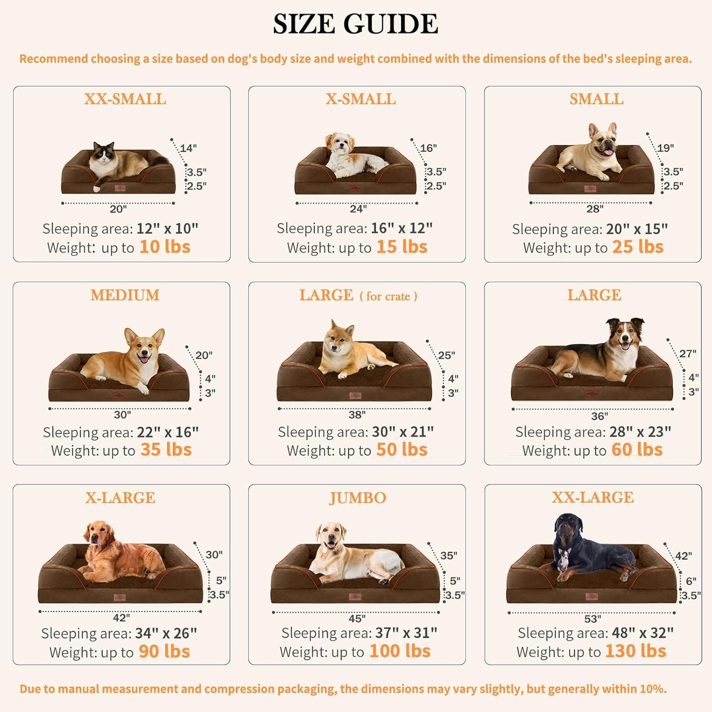 Comfort Expression Medium Dog Beds Waterproof Orthopedic Foam Dog Sofa Beds for Medium Large Dogs Comfy Pet Bed with Washable Removable Cover & Non-Slip Bottom(Medium,Chocolate Brown)
