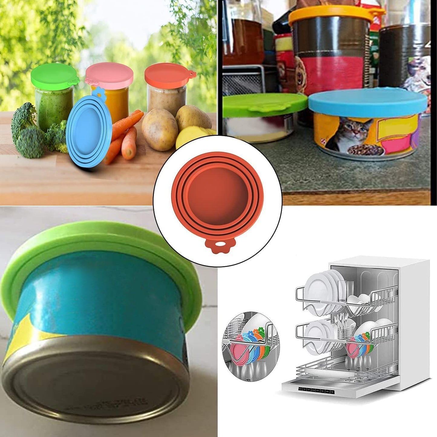8 pack Silicone Pet Food Can Lids for 3 Standard Size Food Cans for Pet Food Cans or Canned Goods, Multicolor