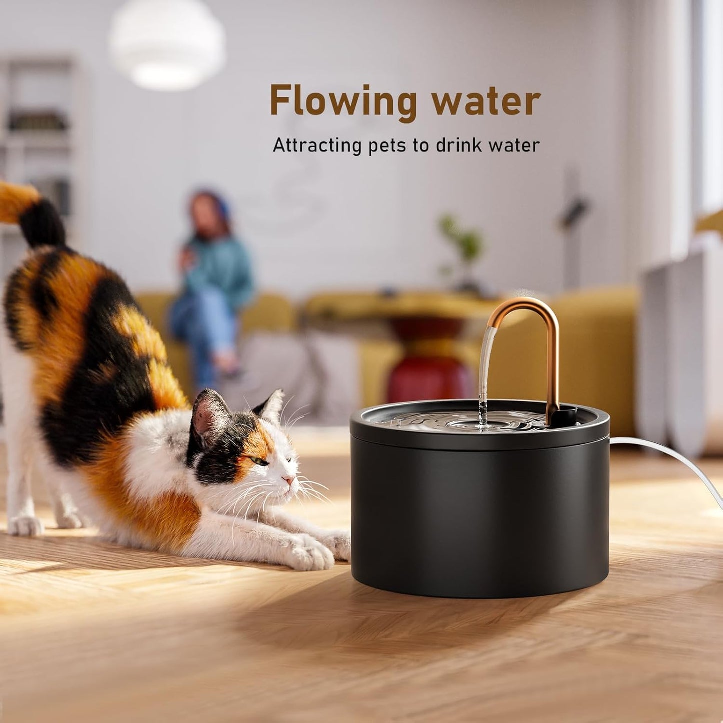 DOOOB Ceramic Cat Water Fountain, 2.1L/71oz Ceramic Cat Fountain, Automatic Ceramic Water Fountain for Cats, Pet Water Fountain with Ultra-Quiet Pump and 3 Filters & 3 Sponges (Black)