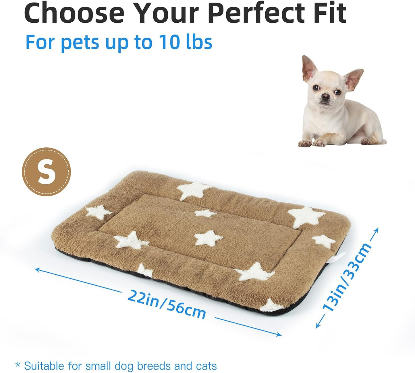 Mora Pets Cat Bed for Indoor Cats Washable Dog Crate Pad Cute Star Dog Bed Mat for Small Dogs Pet Kennel Pad for Cage Soft Flat Puppy Kitten Cushion for Sleeping Anti-Slip Brown 22 x 13
