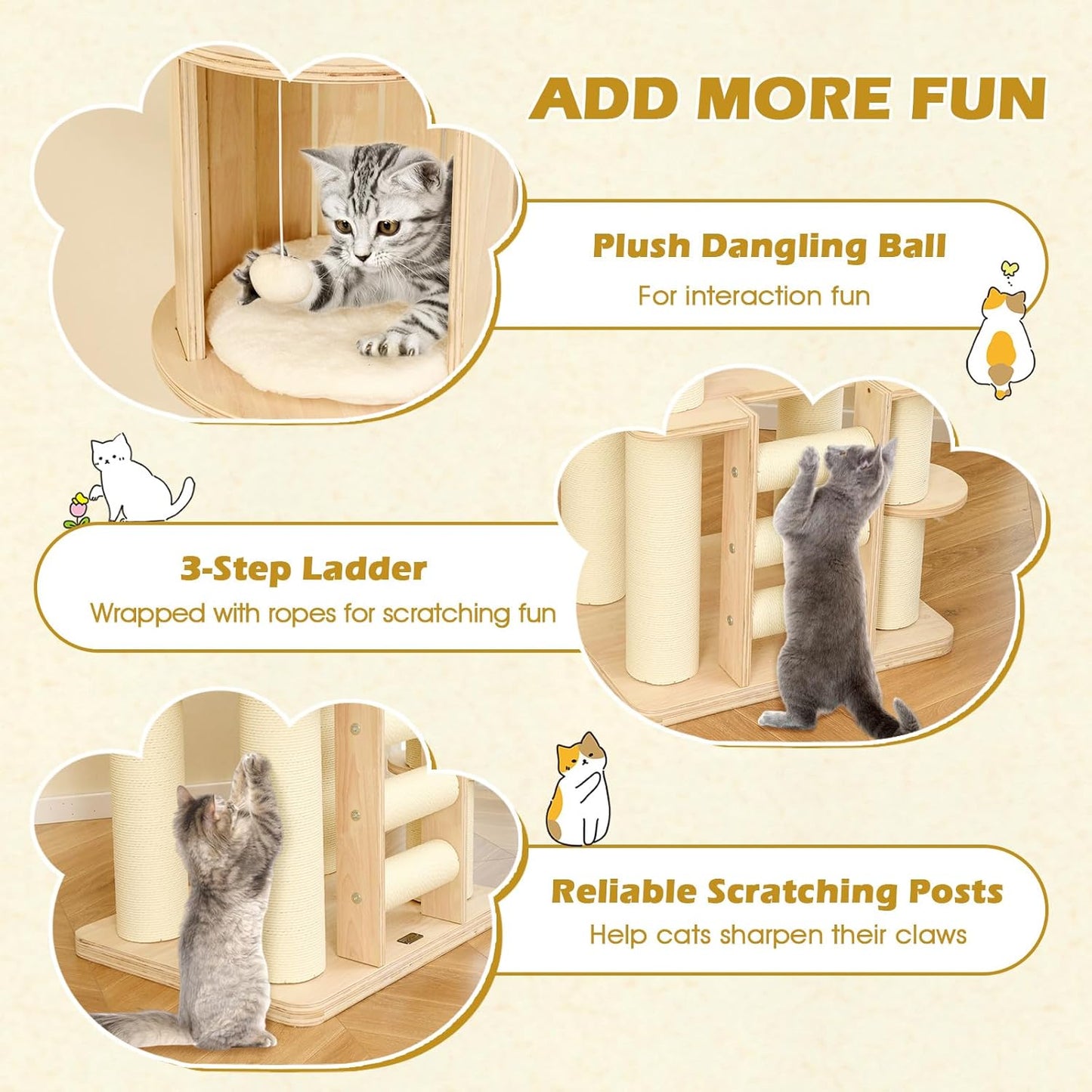 Tangkula 71” Tall Cat Tree, Multi-Layer Wood Cat Tower with Scratching Posts, Perch, Condo, Space Capsule, Ladder, Dangling Ball, Washable Cushions, Modern Cat Tree Tower for Indoor Cats Large Adult