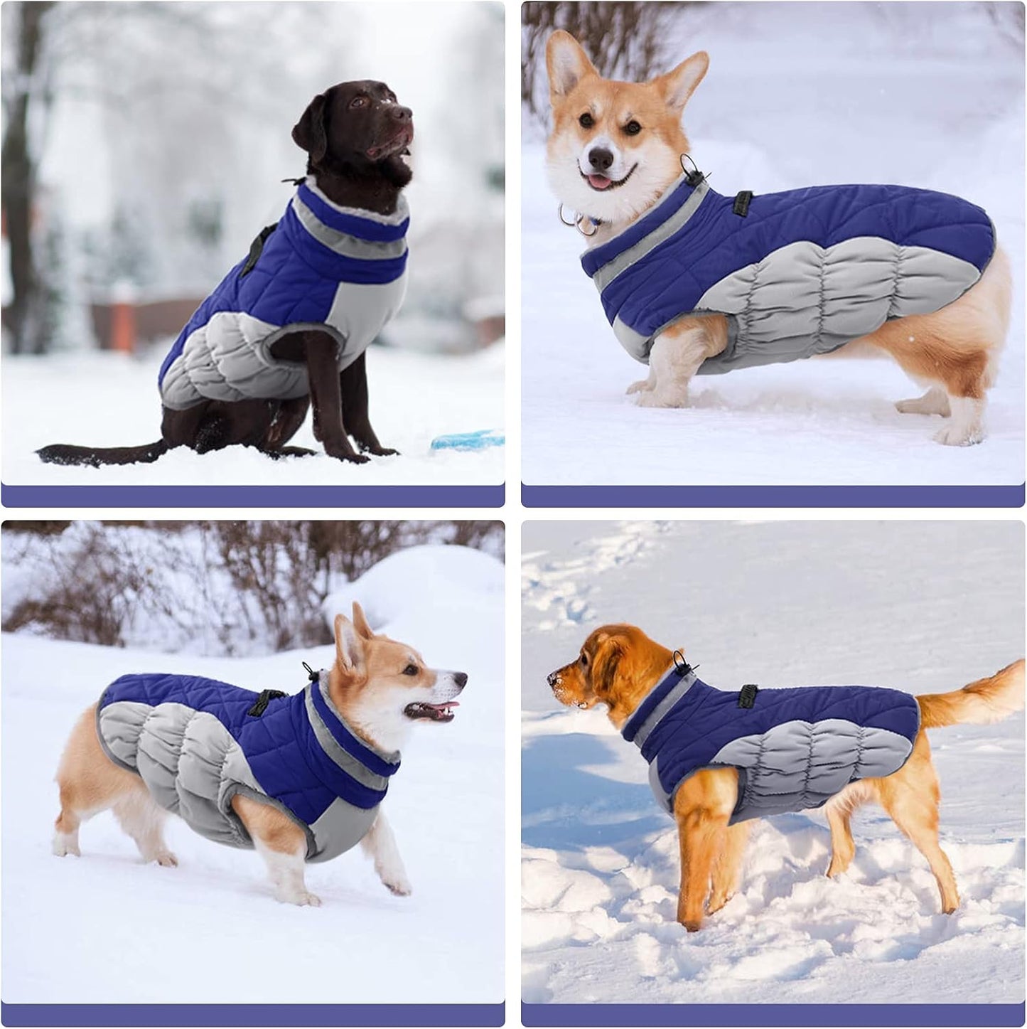 FUAMEY Dog Coat for Large Dogs,Waterproof Dog Winter Jacket with Harness Built in Puppy Cold Weather Coats Reflective Pet Vest with Zipper Warm Fleece Dogs Snowsuit Windproof Blue XL