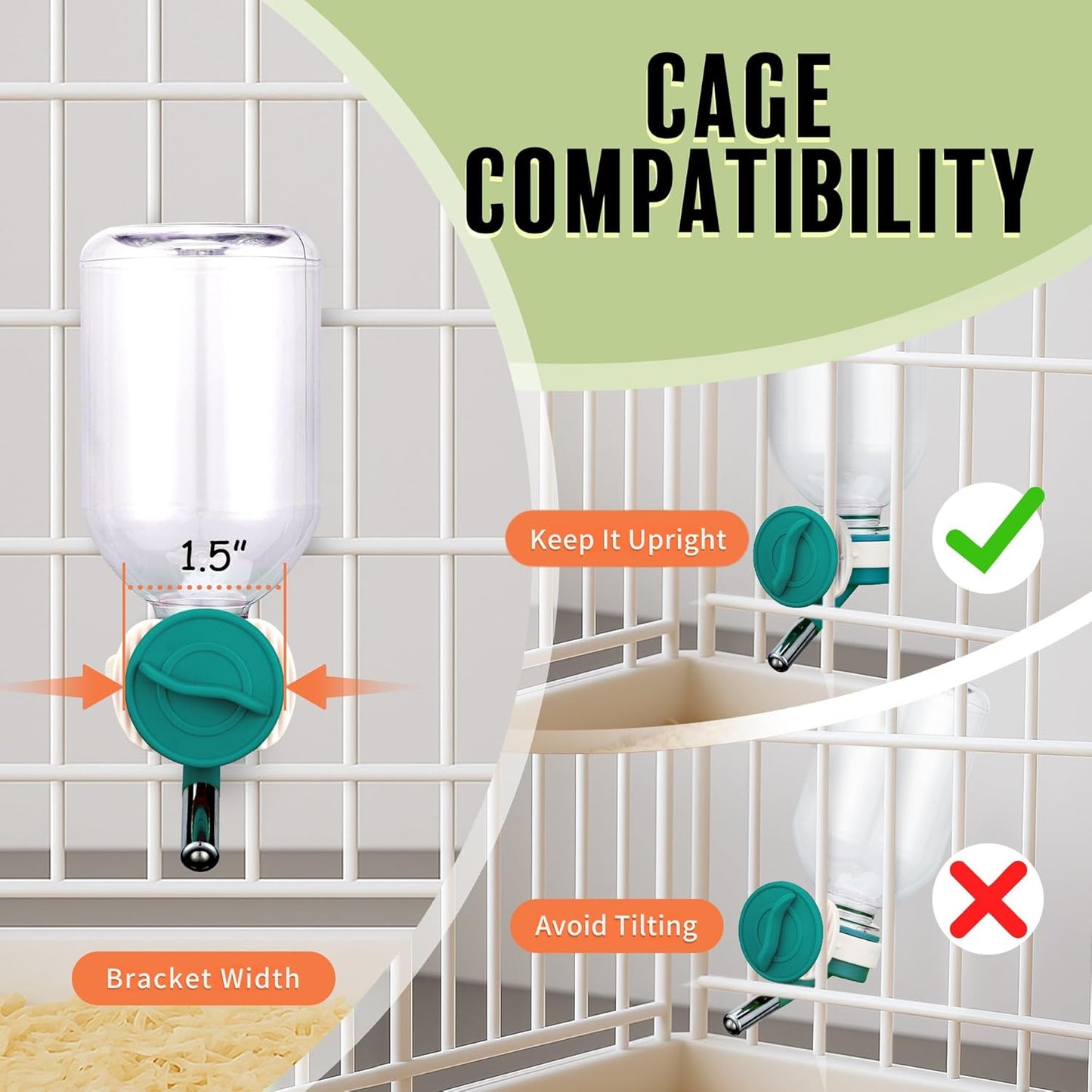 Choco Nose Patented Mini No-Drip Water Bottle/Feeder for Hamsters/Hedgehogs/Gliders/Rats/Mice/Other Small Pets and Animals - for Cages, Crates or Wall Mount. 10.2oz. Nozzle 10mm, Green (C125)