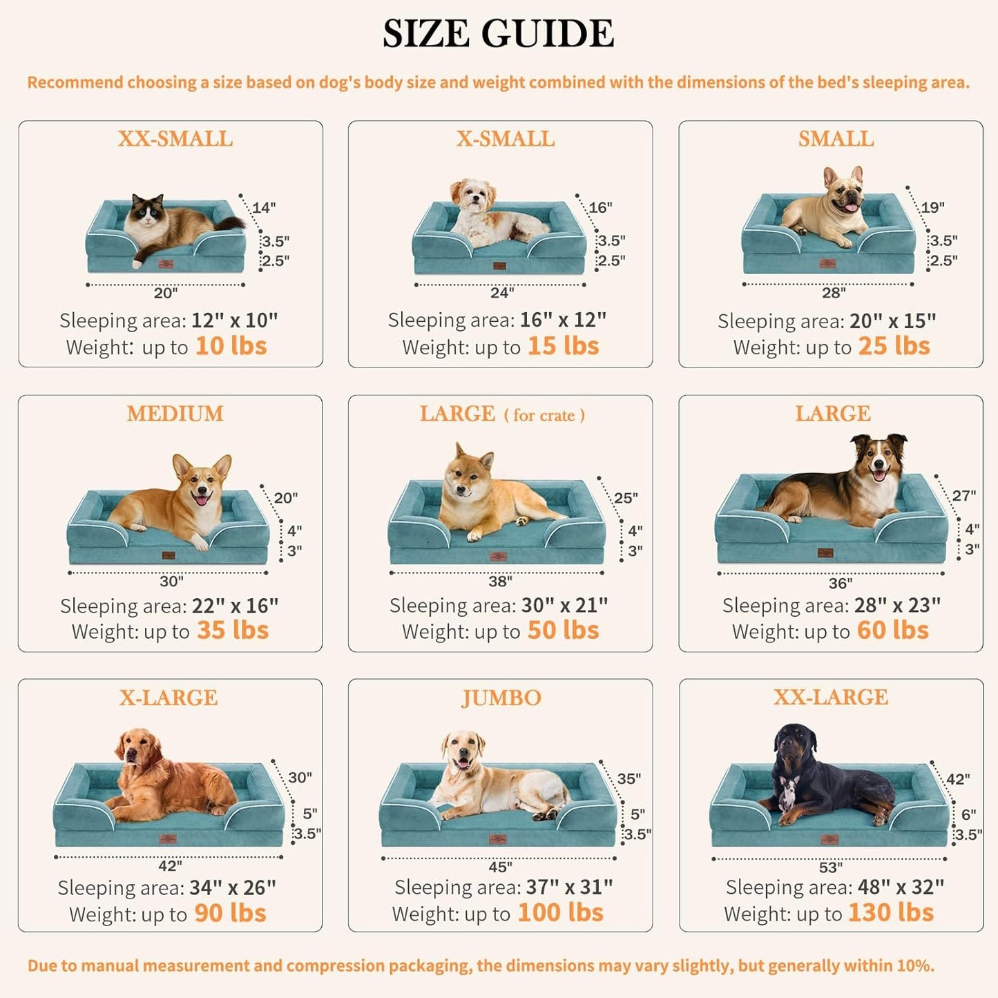Comfort Expression Orthopedic Foam XL Dog Beds Waterproof, Extra Large Dog Bed with Bolster, Washable Pet Sofa Couch with Removable Cover & Non-Slip Bottom(X-Large,Washed Blue)