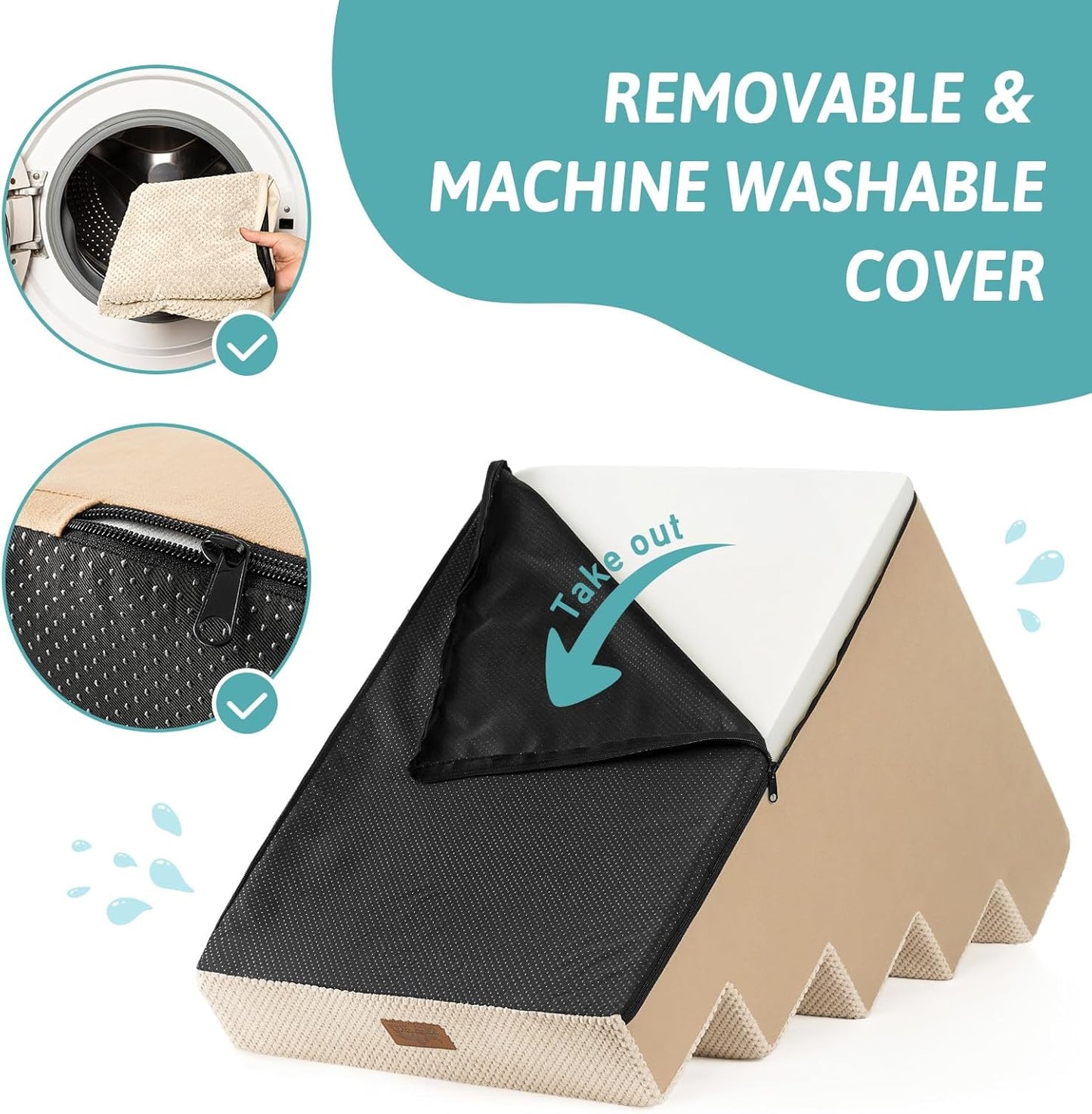 Dog Stairs for Small Dogs, 5 Tier Wider Pet Stairs for High Beds, 23.6" H Non-Slip Dog Steps for Old Cats, Puppies, Small Medium Dogs, 29.5x19.7x23.6 inch, Beige