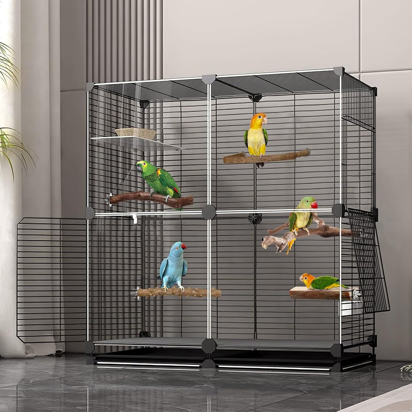 Bird Perches, 5pcs Natural Wood Birds Stand Branch, Bird Perch Chewing Stick Cage Accessories Parrot Climbing Standing Branches Paw Grinding Fork Sets for Cockatiels Ringneck Parrots