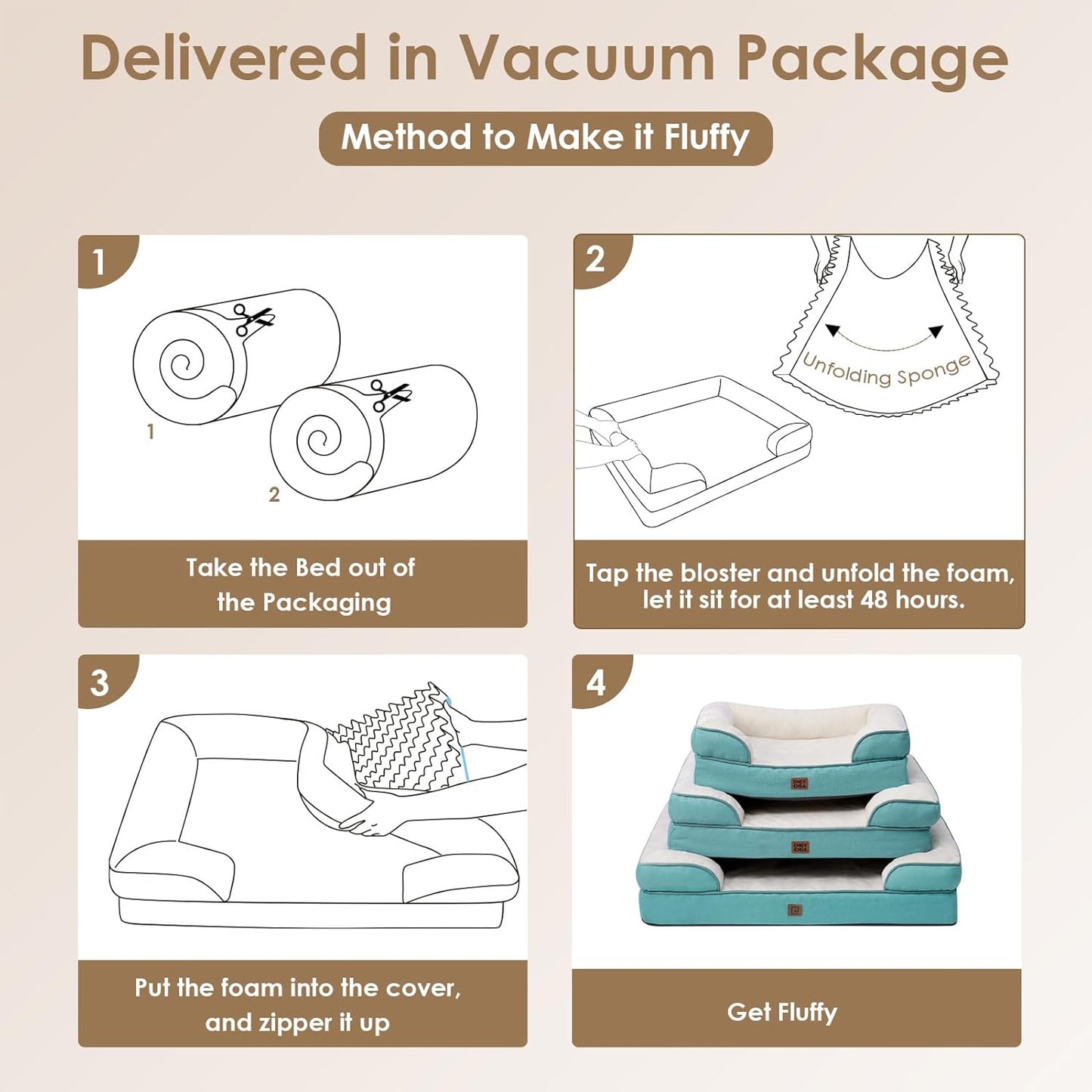 EHEYCIGA Orthopedic Dog Bed for Large Dogs, Waterproof Memory Foam, Turquoise Blue, 35"L x 22"W x 6.5"Th