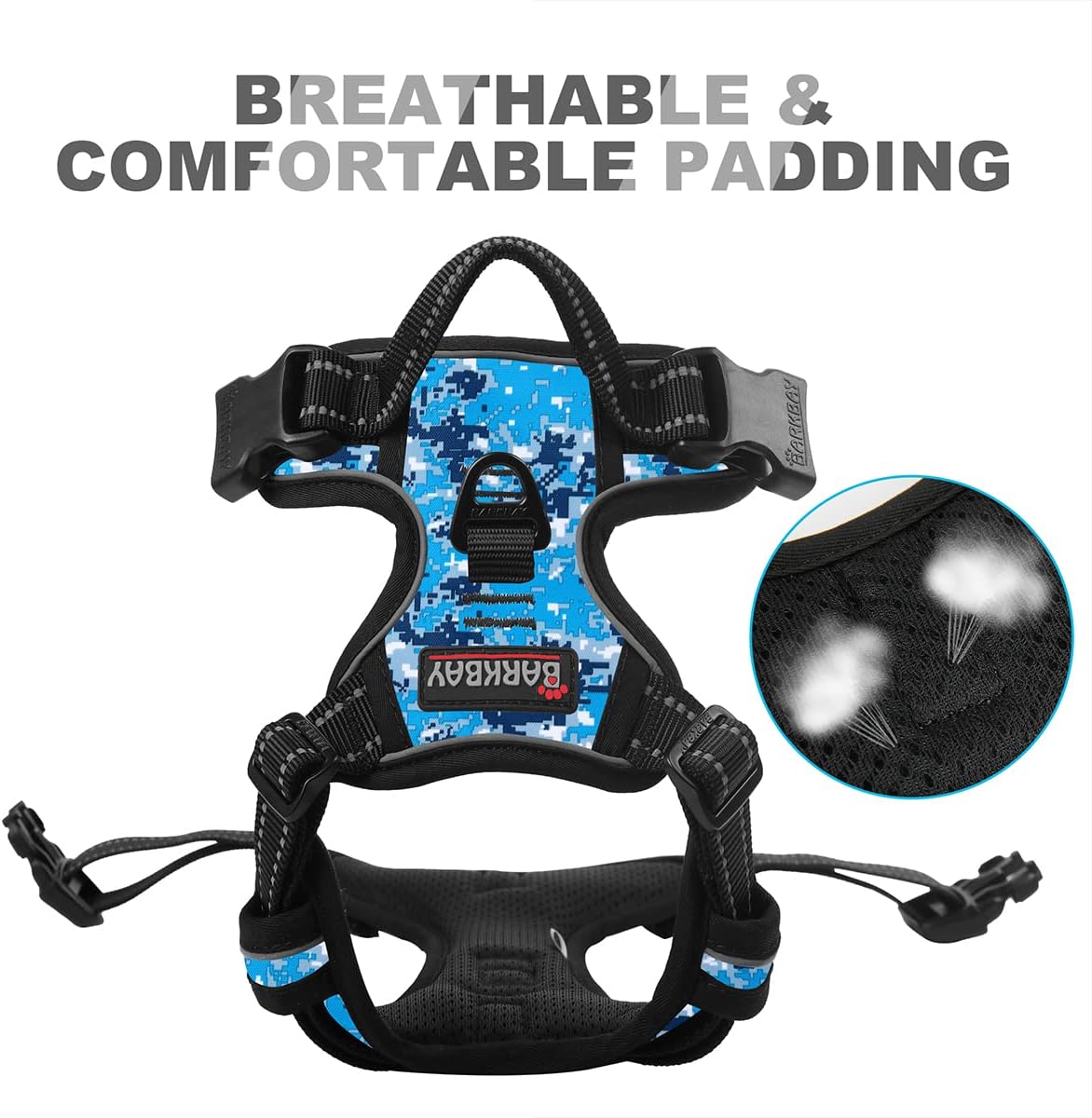 BARKBAY No Pull Dog Harness Front Clip Heavy Duty Reflective Easy Control Handle for Large Dog Walking(Blue camo,L)