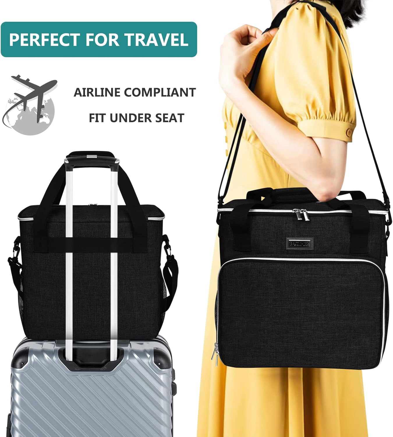 BAGLHER Dog Travel Bag, Pet Travel Bag (All Pet Travel Supplies), with 2 Pet Food Containers and 2 Collapsible Silicone Bowls; Essential Kits for Pet Travel Black