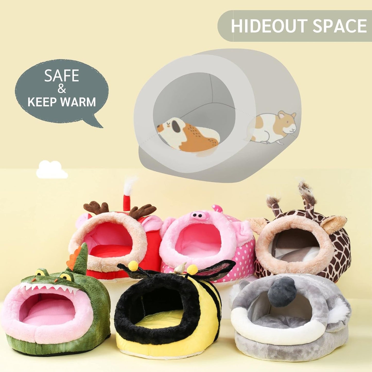 JanYoo Chinchilla Hideout Bed House Toys and Accessories Cage Cave Cute Cube Cup Hide for Bearded Dragon Ferret