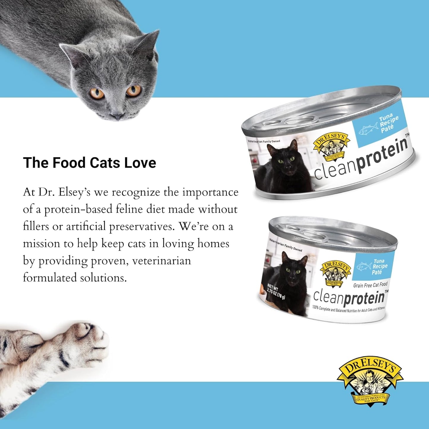 Dr. Elsey's cleanprotein Tuna Recipe Wet Cat Food (Case of 24), 2.75 oz Canned Food