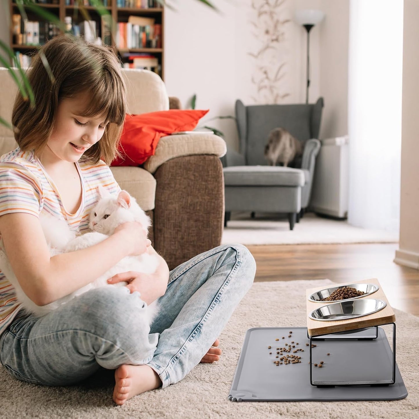 Stainless Steel Raised Cat Food Bowl for 2 Bowls, 5.5-Inch Replaceable Cat Bowl, Pack of 2 (Not fit 4.7 inch 3 Bowls)