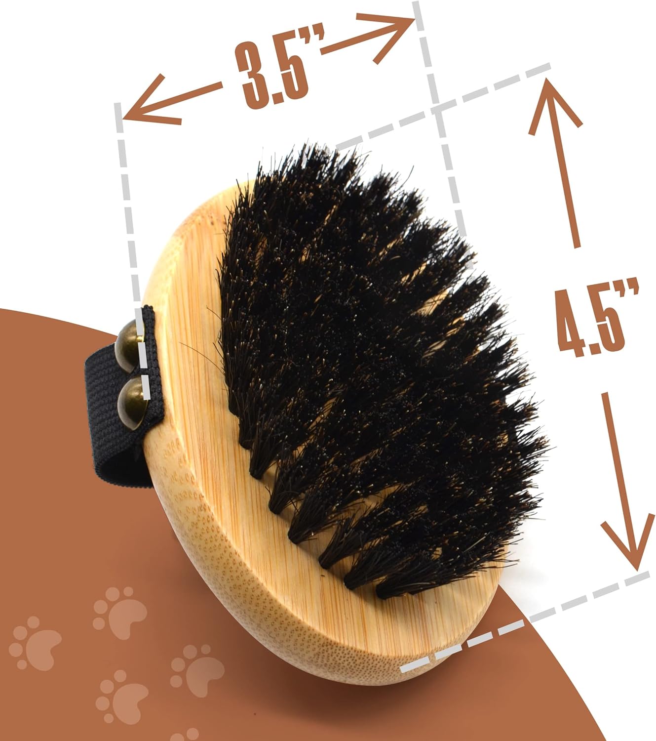The Buddy System Pet Close Brush, Soft Touch Oval Palm Brush - Bamboo Massage Handheld with Soft Boar Bristles and Elastic Band for Dogs and Cats