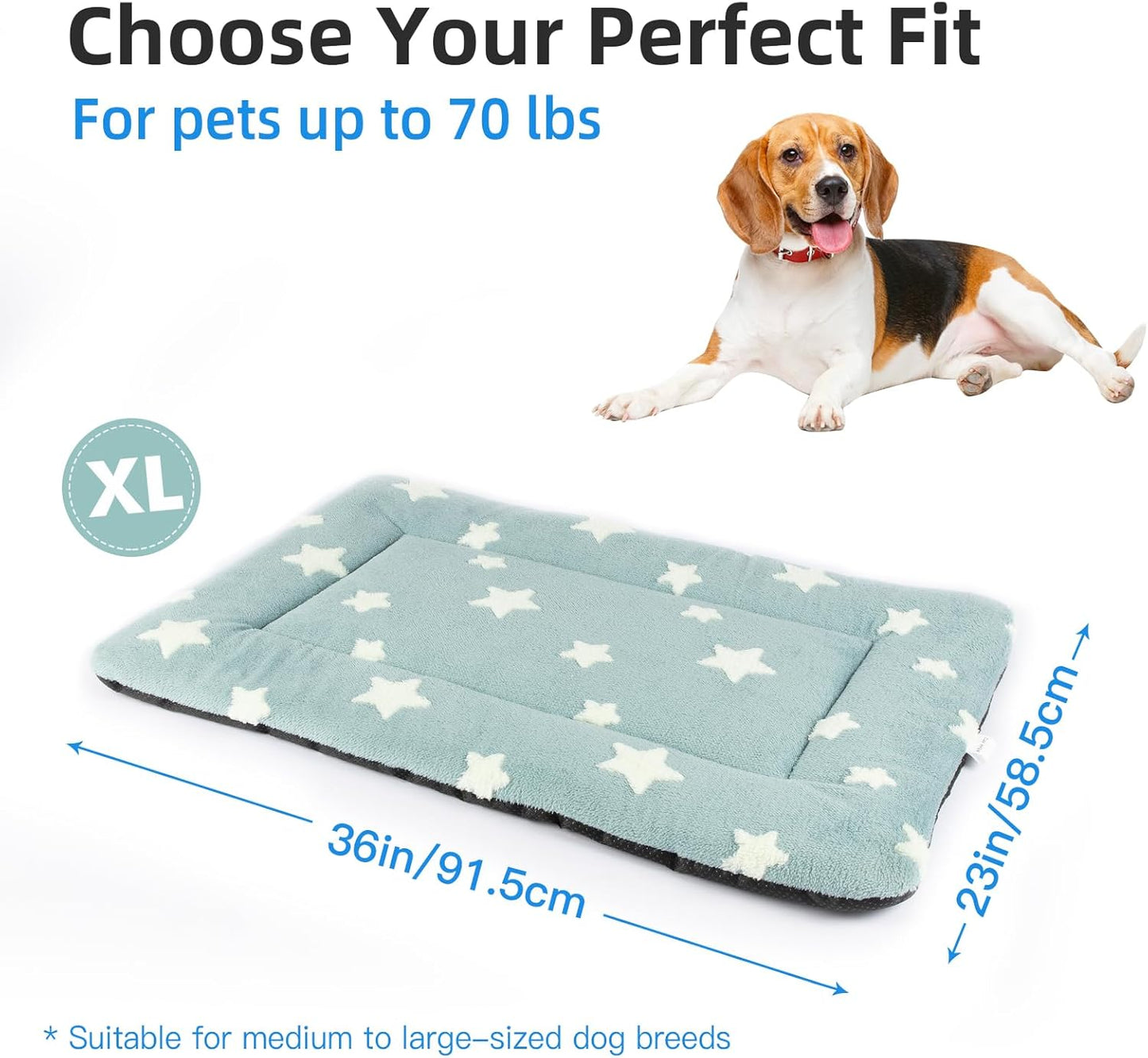 Mora Pets Dog Crate Pad Dog Kennel Bed Mat for Large Dogs Washable Cute Star Pet Bed for 36 inch Cage Ultra Soft Flat Puppy Cat Cushion for Cozy Sleeping Anti-Slip Blue 36 x 23