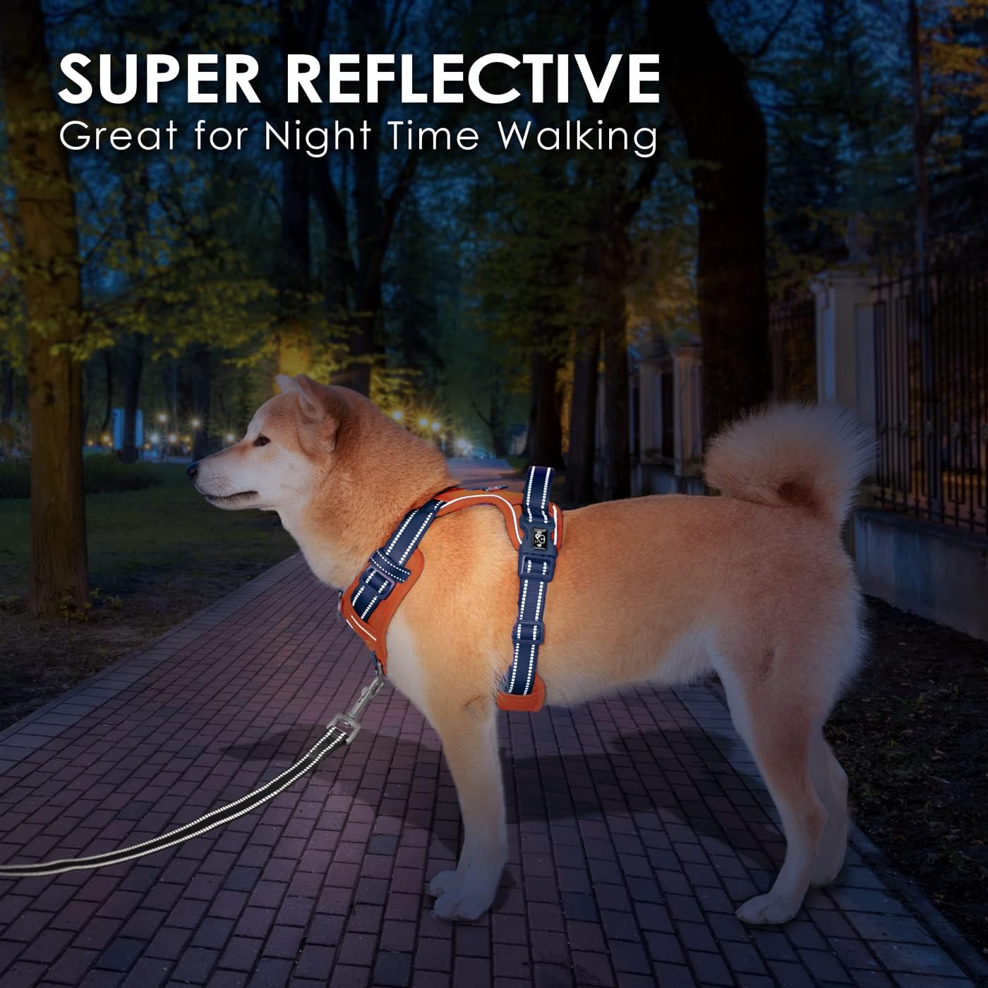 PHOEPET No Pull Dog Harness, Unique Colors Reflective Adjustable Dog Vest, with Soft Training Handle Metal Clips for Small Medium Large Dogs (Orange Base & Blue Straps,S)