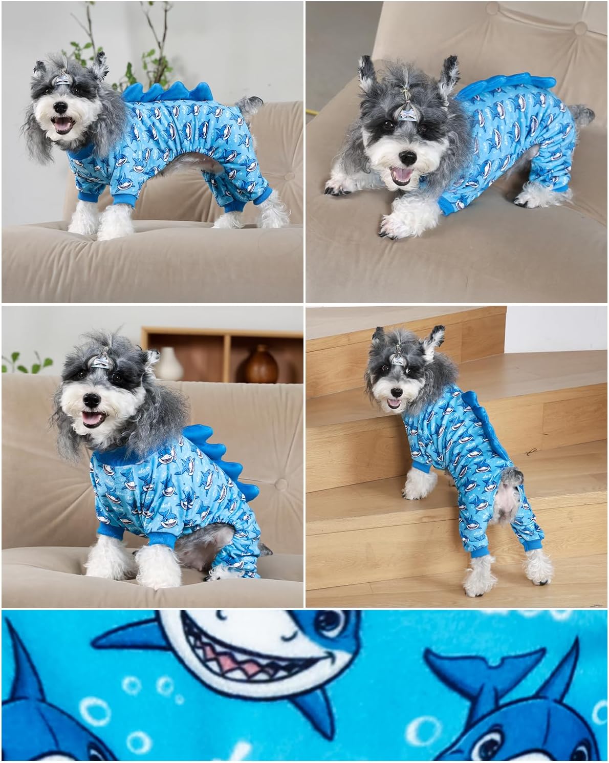 CuteBone Shark Costume Dog Pajamas, Stretchy Spandex Crystal Velvet Sleepwear Coat for Small Dogs, Soft & Warm Pet Outfit Clothes for Cold Weather, Cozy Pullover Design COSP07L