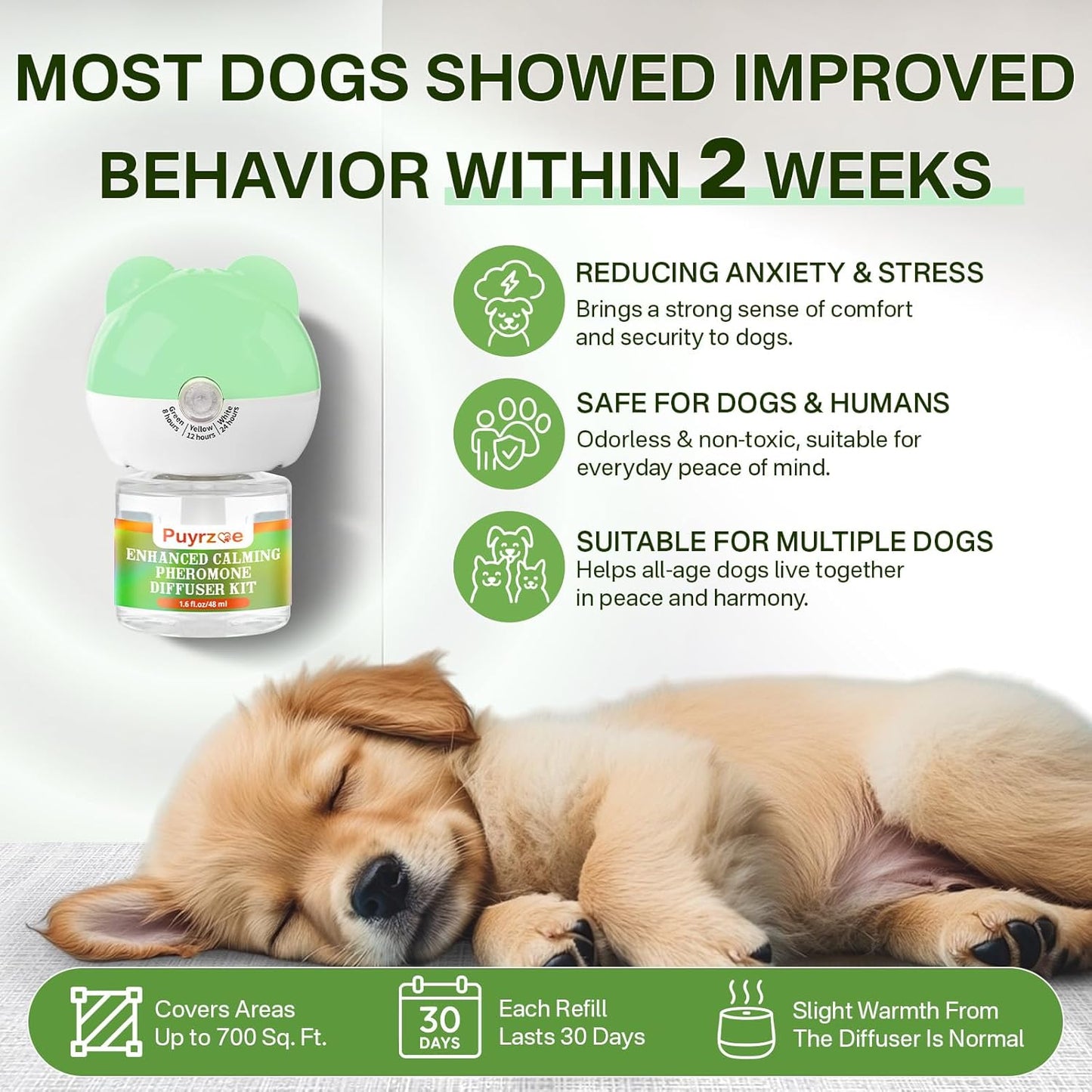 Dog Calming Diffuser with 3 Timing Functions, 6-in-1 Dog Anxiety Relief Diffuser Kit, 120-Day Anxiety Relief, Stress Relaxation Pheromones Calming for All Dogs (2 Diffusers + 4 Refills)