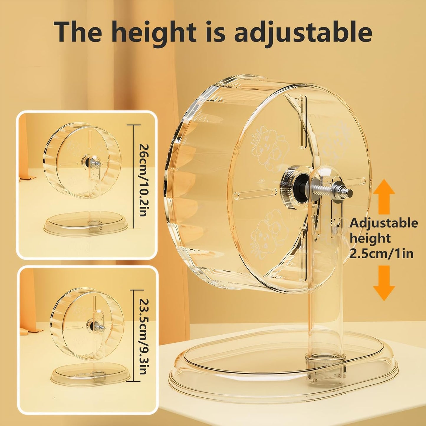 Silent Hamster Wheel – 8.3 Inch Syrian Hamster Running Wheel, Anti-Skid & Height Adjustable, Easy to Clean (8.3inch)