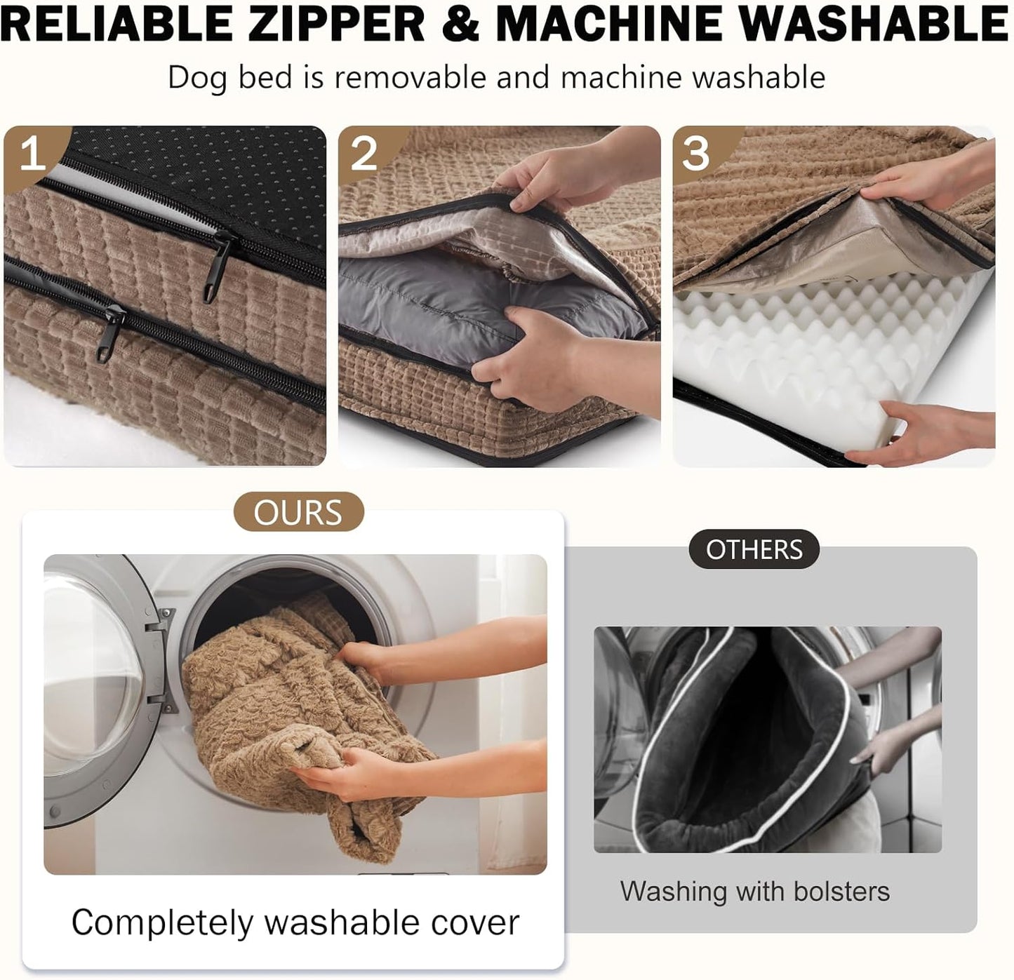 INVENHO Orthopedic Large Dog Dogs, Washable Egg-Crate Memory Foam Dog Couch Bed with Washable Removable Cover, Waterproof Lining and Nonskid Bottom