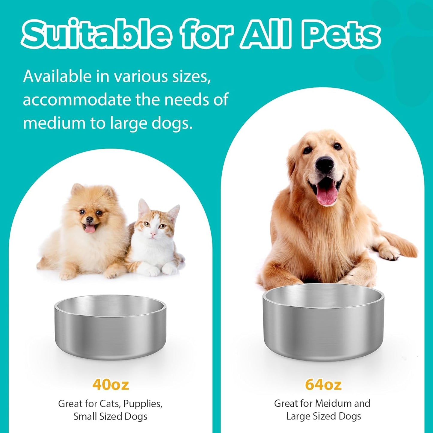 LIANLAI Stainless Steel Dog Bowls, Rust-Resistant Metal Dog Bowls for Medium, Spill Proof Puppy Food Bowl, Dishwasher Safe(40 oz