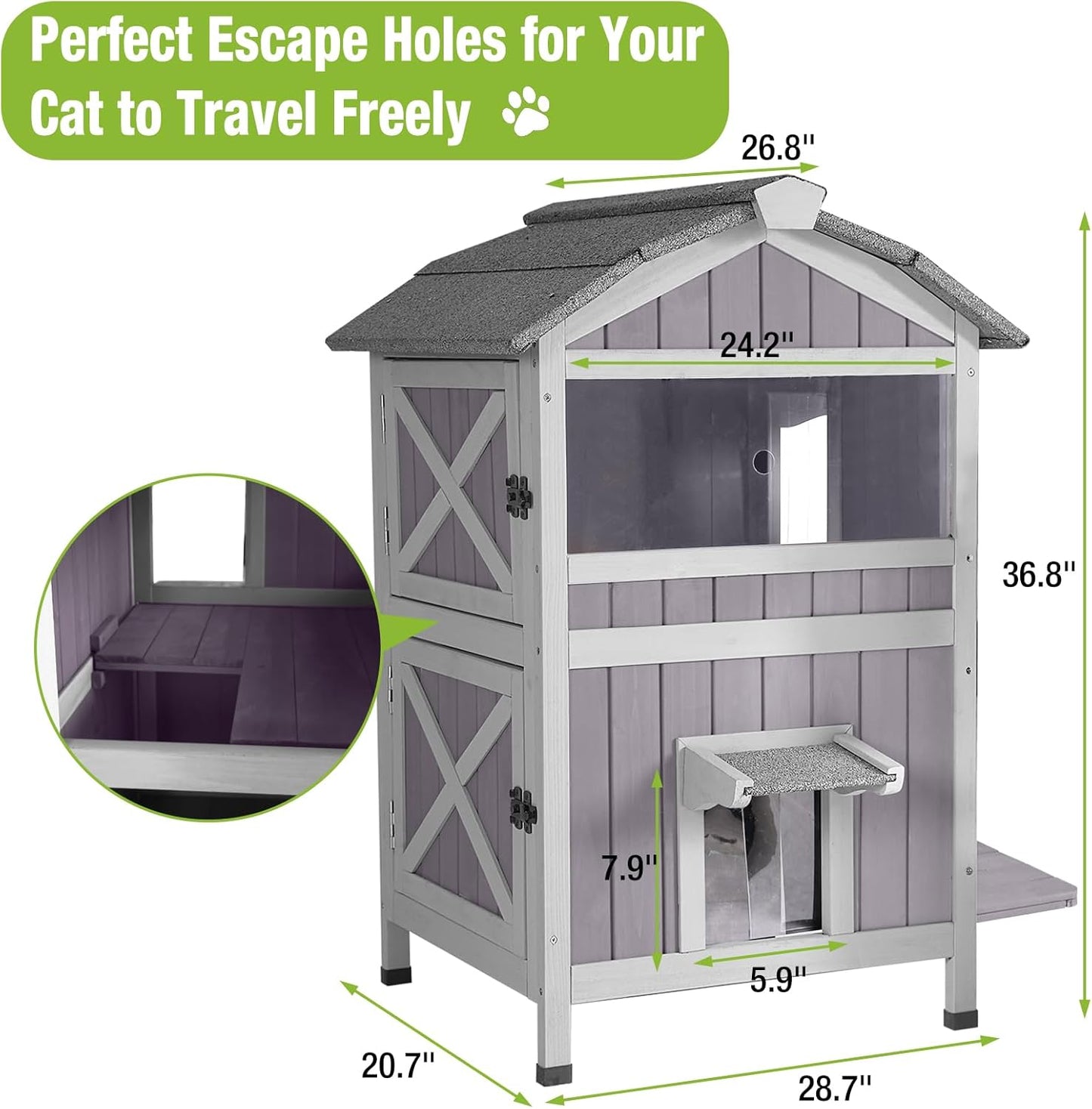 GUTINNEEN Outdoor Cat House Weatherproof Feral Cat Shelter with Escape Doors - 2-Story(AIR94)