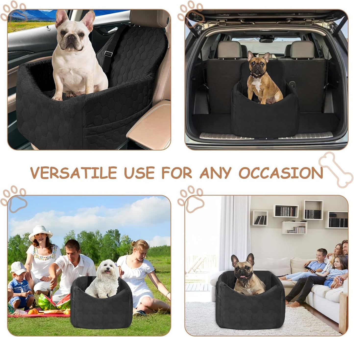 Dog Car Seat for Small/Medium Dogs - Dog Booster Seat with Safety Straps & Non-Slip Base, Travel Pet Car Seat with Storage Pockets, Washable & Removable, Suitable for Dogs Under 35 lbs (Black)