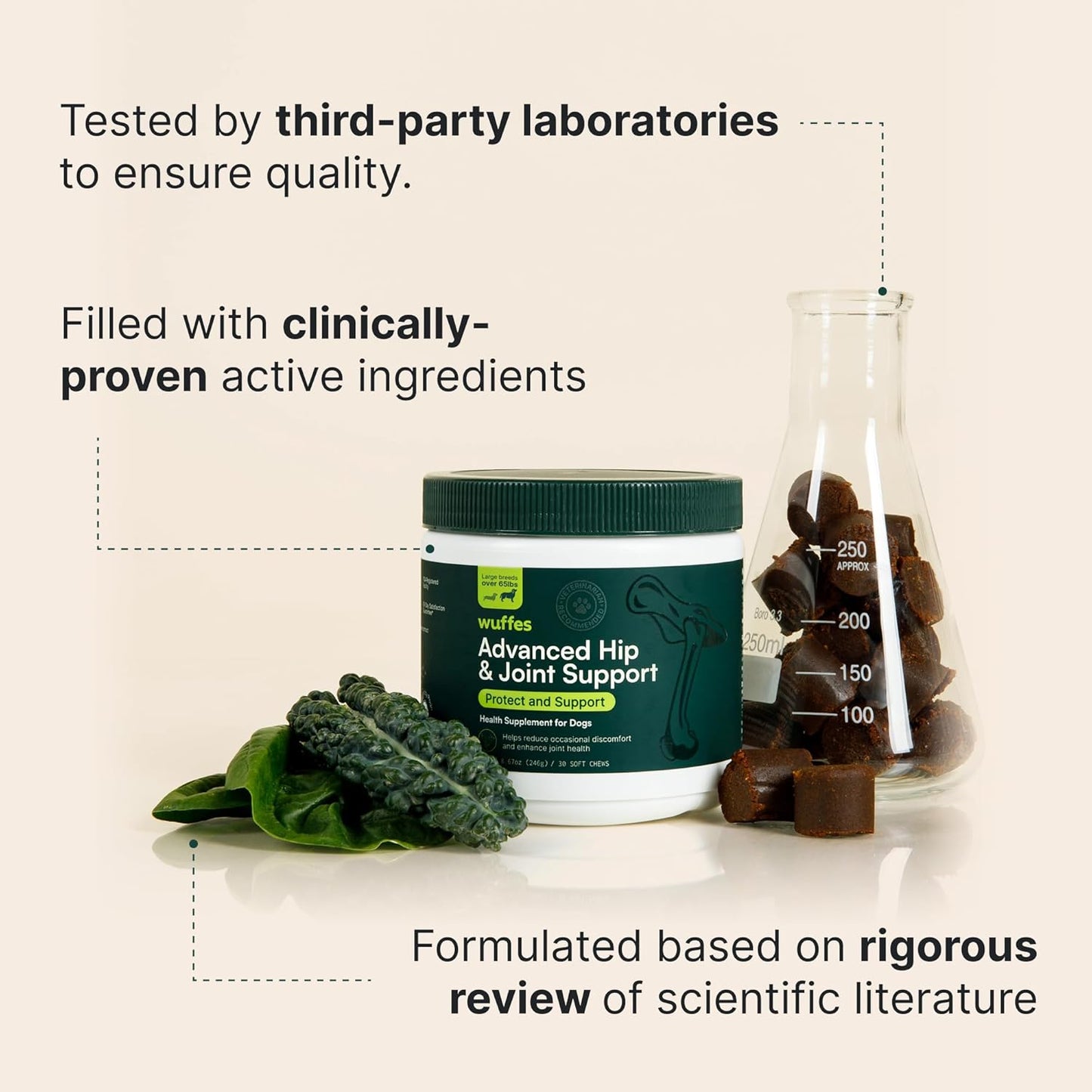 Wuffes Advanced Dog Hip and Joint Supplement with Glucosamine, Chondroitin, Omega 3, MSM, and Green Lipped Mussel, 60 Pork Flavored Chews for Small and Medium Dog Breeds