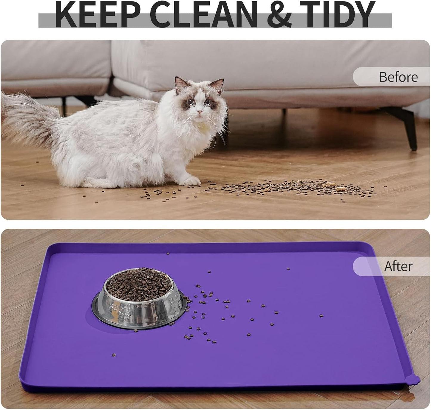 Waterproof Pet Feeding Mat with High Raised Edges, Heavier and Thicker Placemats for Cat Dog Water Bowl with BPA Free, Dogs Cats Food Mats for Messy Drinkers to Prevent Spill and Protect Floors